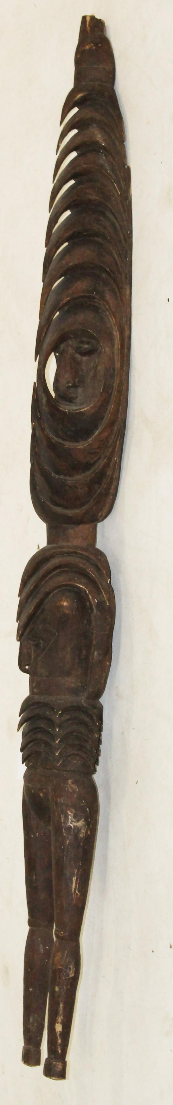 Large Melanesian Hook Figure with Two Faces: Large Melanesian Hook Totem with two faces age checks commensurate with age 61 x 7 x 7"