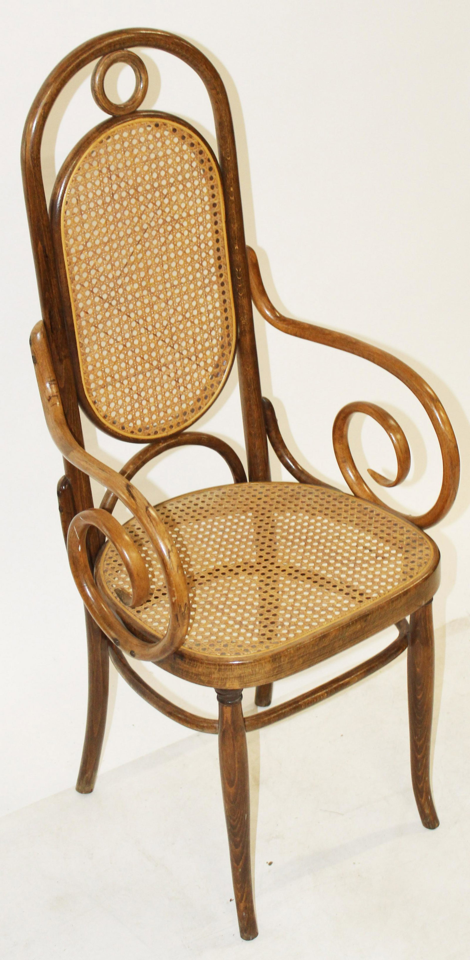 Thonet #17 High Back Bentwood Armchair: Thonet #17 high back bentwood armchair. 45" x 19" x 17". Refinished and re-caned.