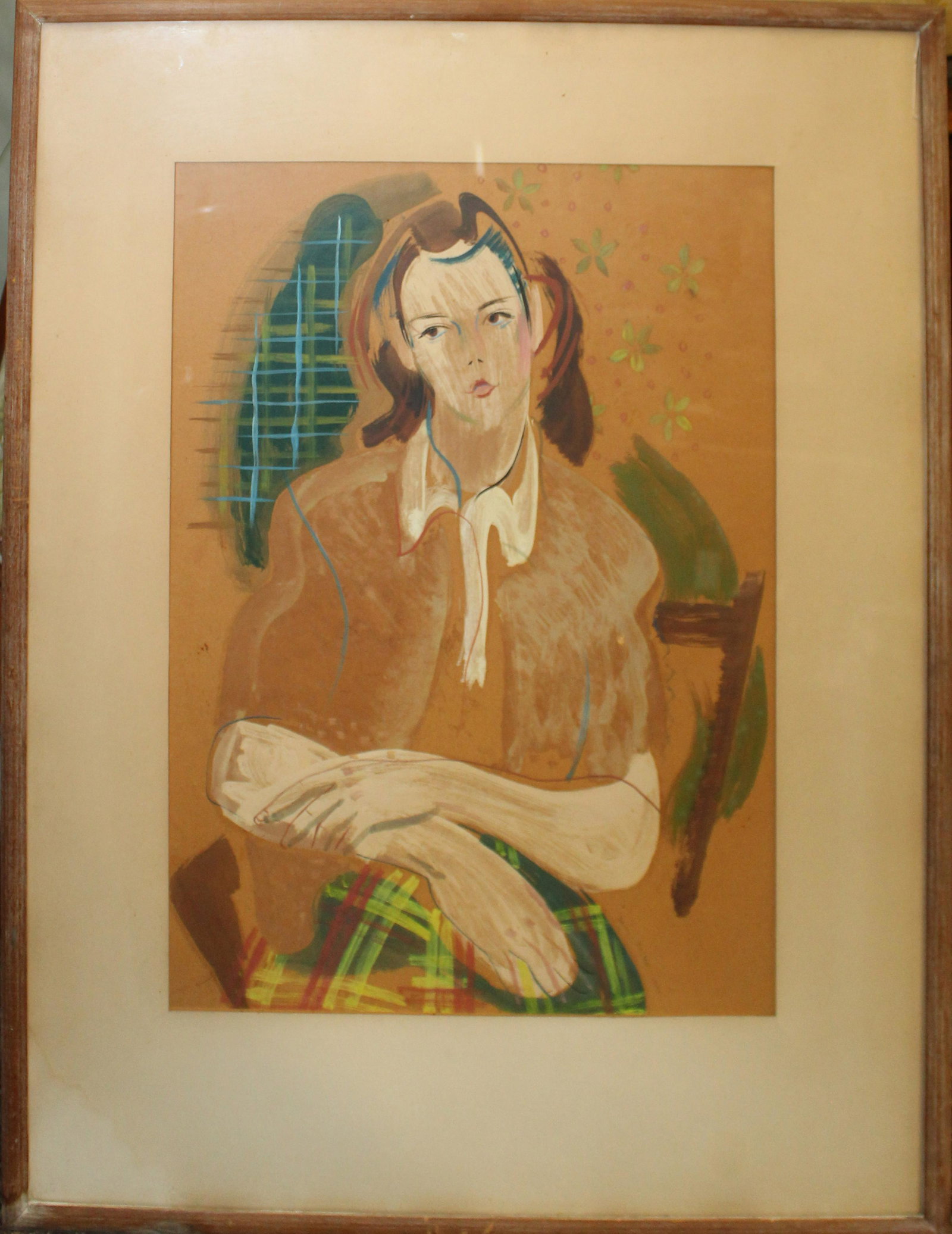 Jane Foster (AM 1910-) Portrait of a Girl: Jane Foster (American 1910-) Portrait of a girl watercolor and gouache signed lower right dated 1941 23 x 17" 34 x 26" as framed.