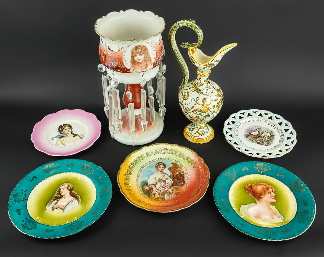 Mantle Luster, Faience Ewer and 5 Portrait Plates (1 of 2)