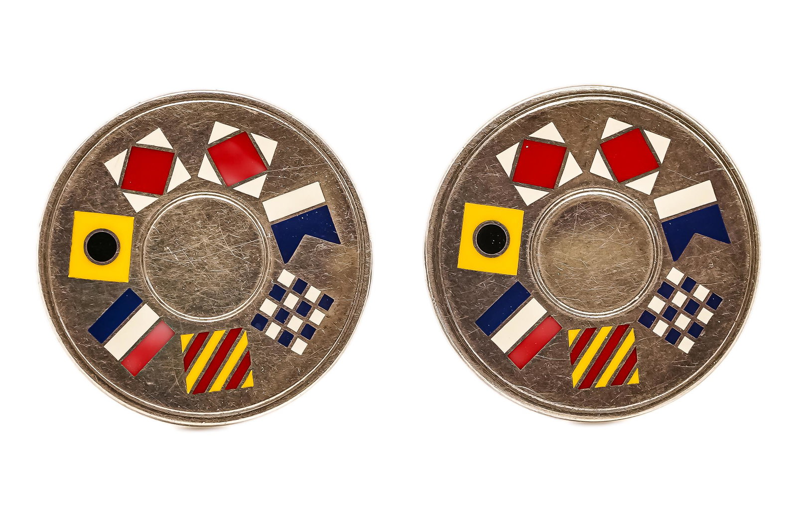 Tiffany & Co Nautical Flags Cufflinks: Pair of Tiffany & Co sterling and enamel nautical flags cufflinks, diameter 3/4"