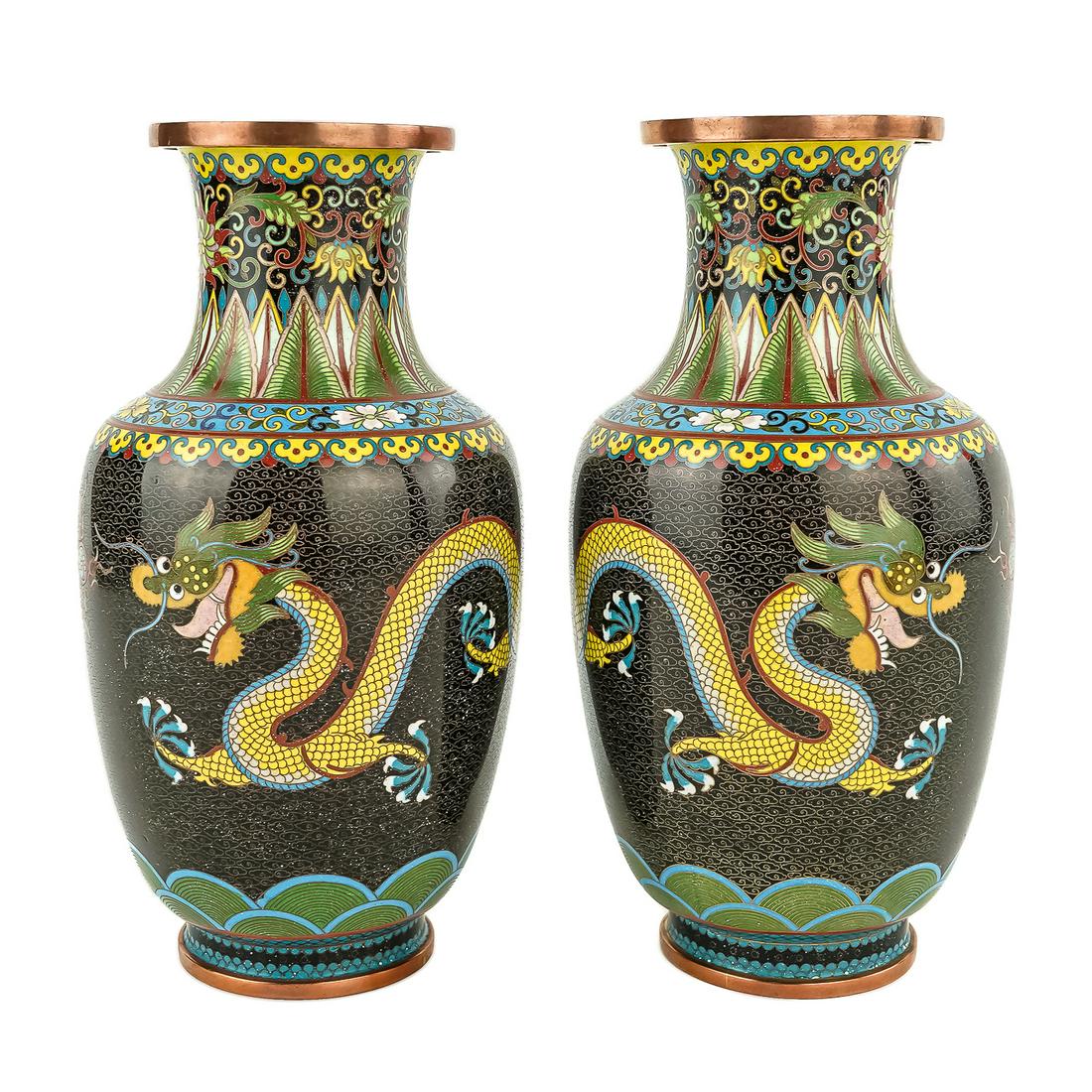 Chinese CloisonnÃ© Vase Pair (1 of 2)
