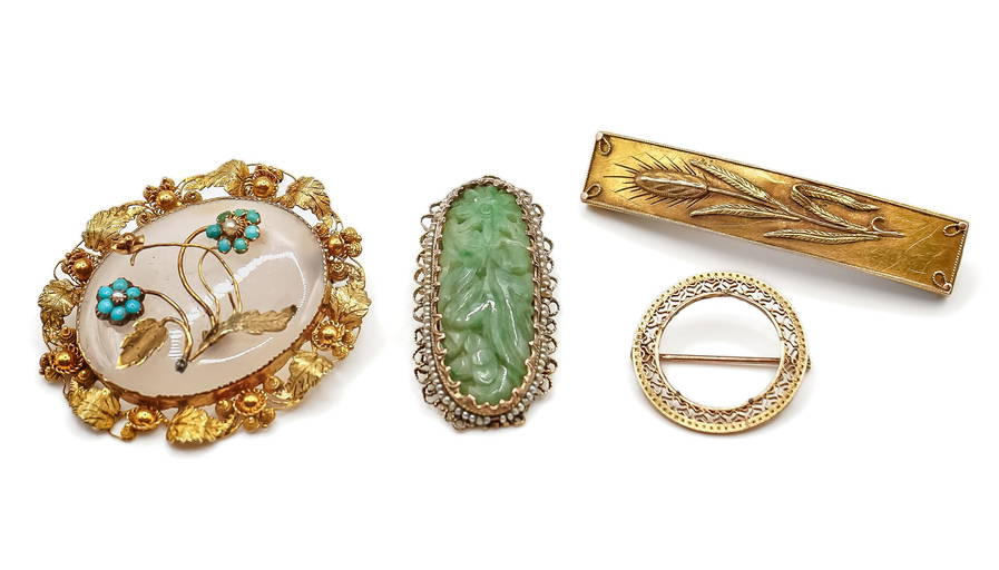 4 Victorian Gold Brooch Pins
