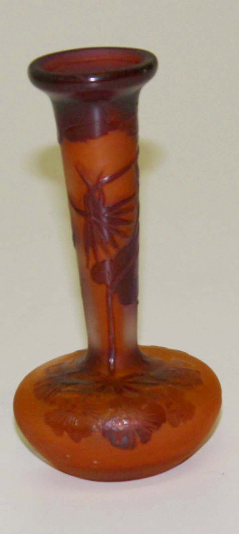 Galle acid cut cameo 4 1/2 inch banjo vase: Galle acid cut cameo 4 1/2 inch banjo vase
