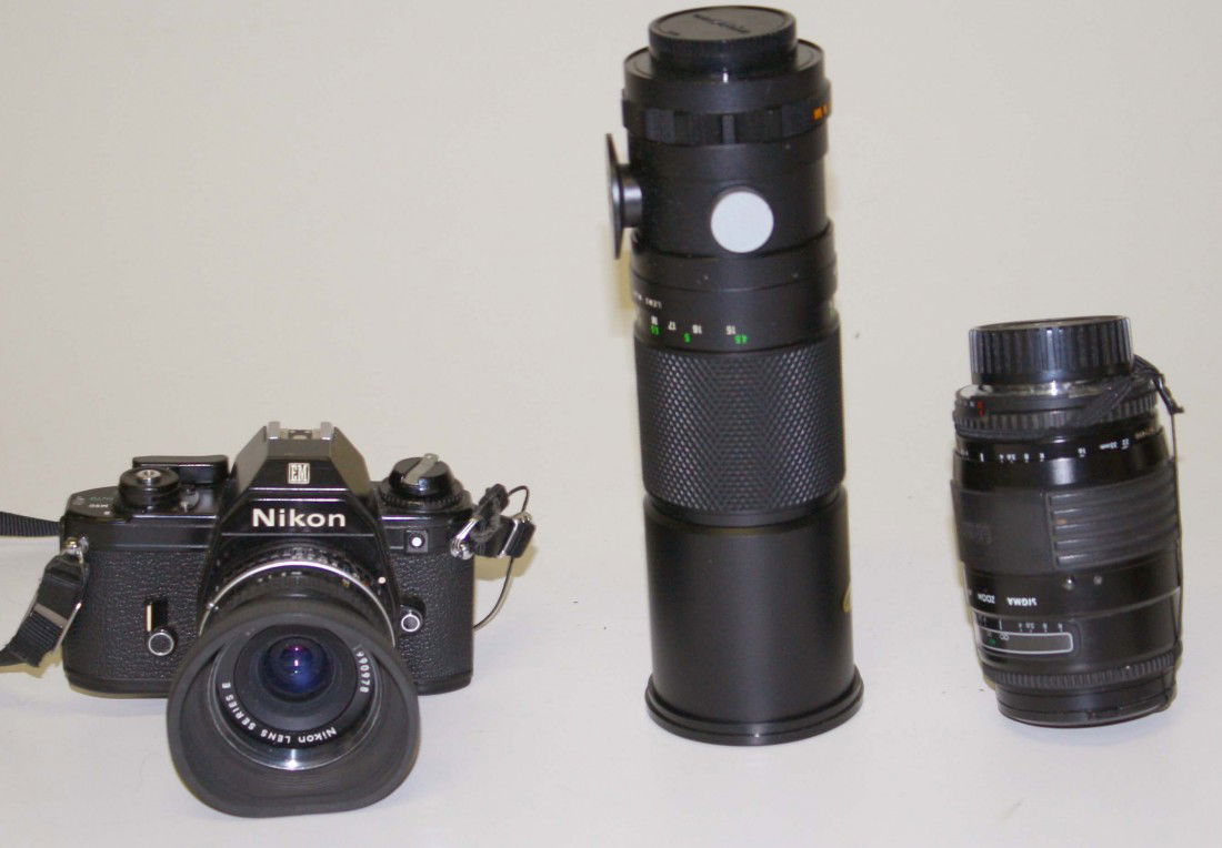 Nikon EM camera with Series E lens-Mamia/Sekor SX 1: Nikon EM camera with Series E lens-Mamia/Sekor SX 1-5.6 telephoto lens-Sigma Zoom/a