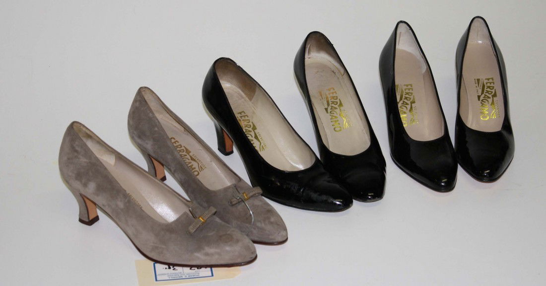 three pair Salvatore Ferragamo Italian leather pum: three pair Salvatore Ferragamo Italian leather pumps size 7