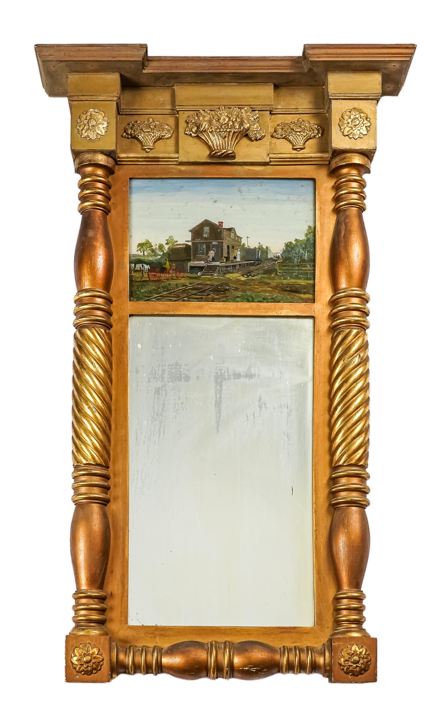 Early 19th c Federal Lemon Gilt Split Panel Mirror (1 of 3)