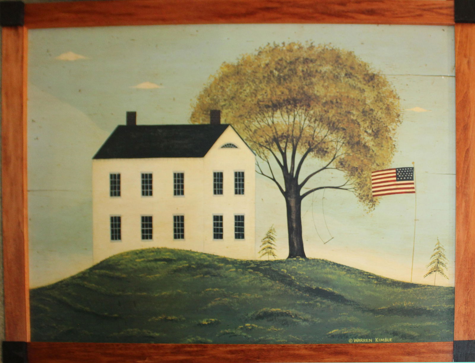 Warren Kimble (VT 1935-) House on a Hill: Warren Kimble (Vermont 1935-) House on a Hill offset lithograph on paper signed in plate 23 x 31" as framed.