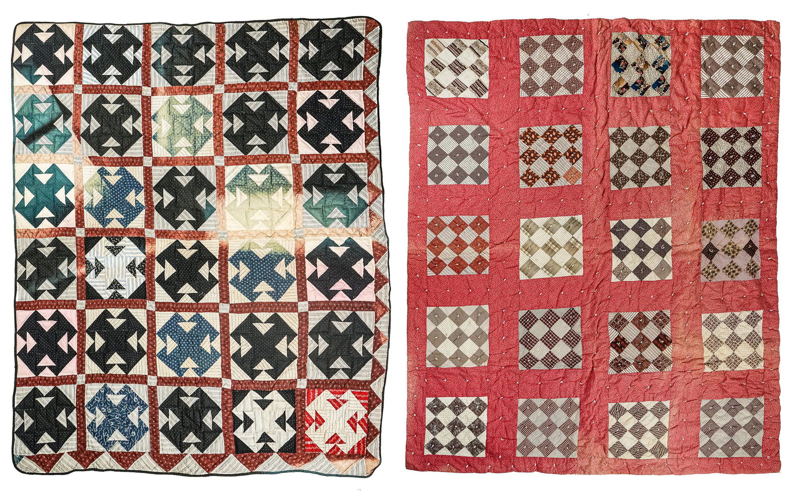 Two Early 20th c Pieced Geometric Quilts (1 of 6)