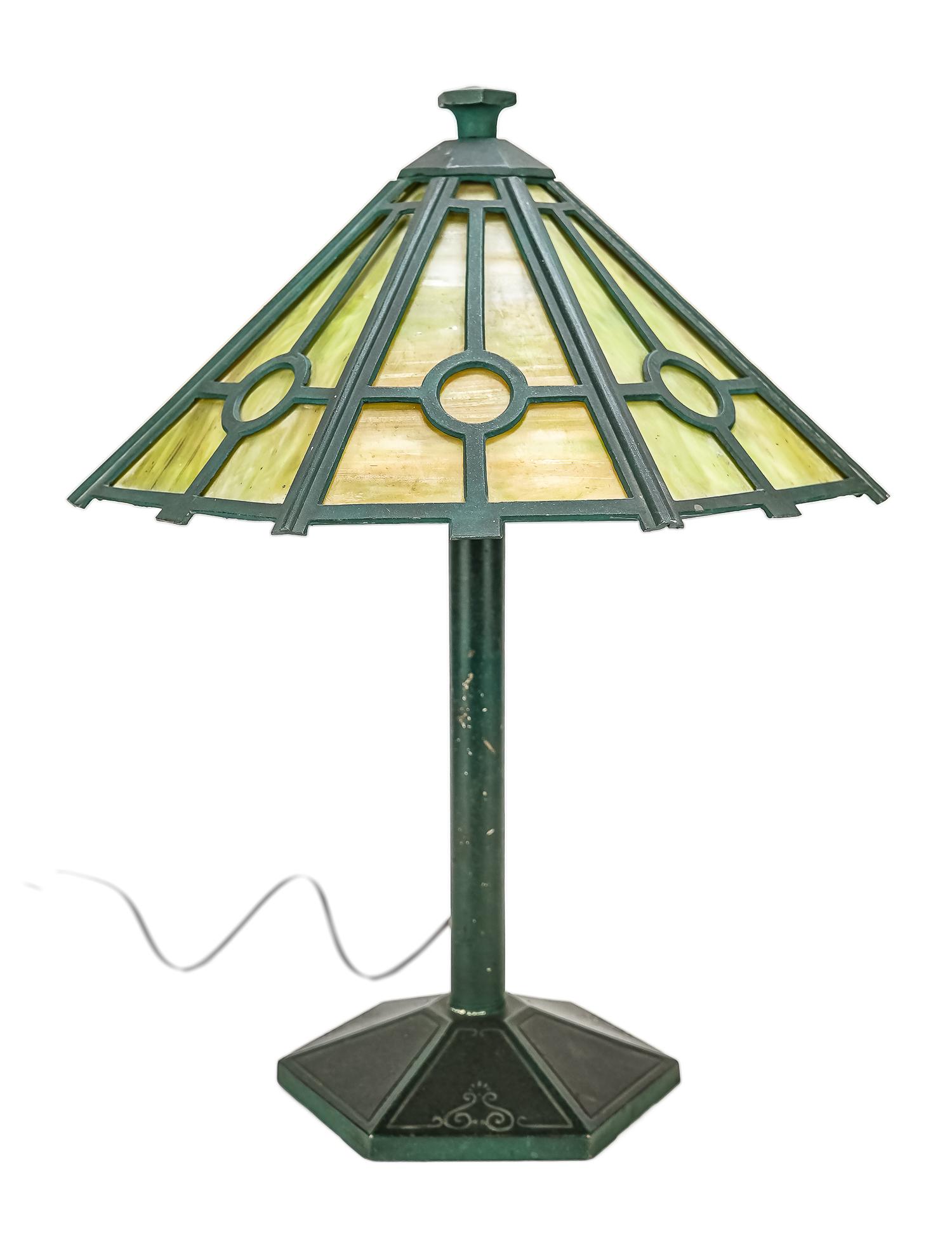 Early 20th c Slag Glass Shade Table Lamp (1 of 4)