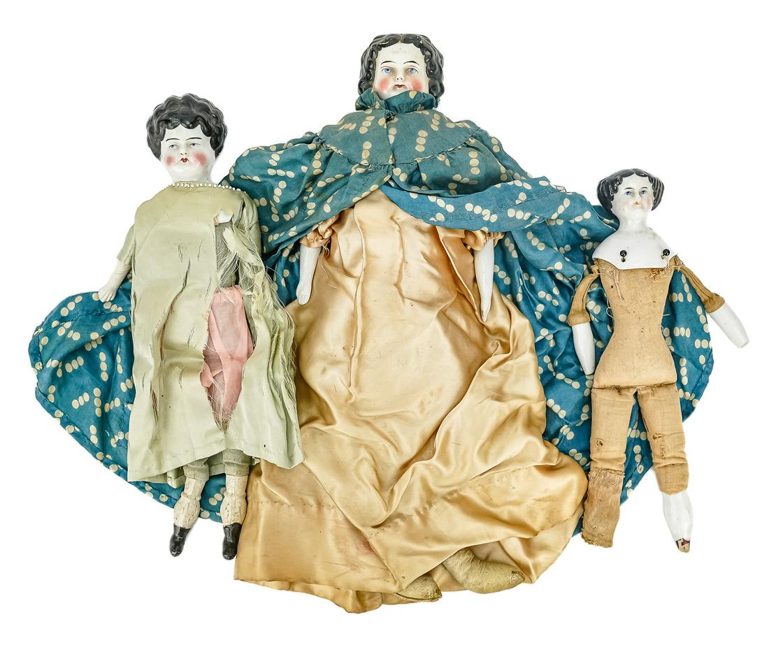 Three Mid 19th c China Head Dolls (1 of 4)