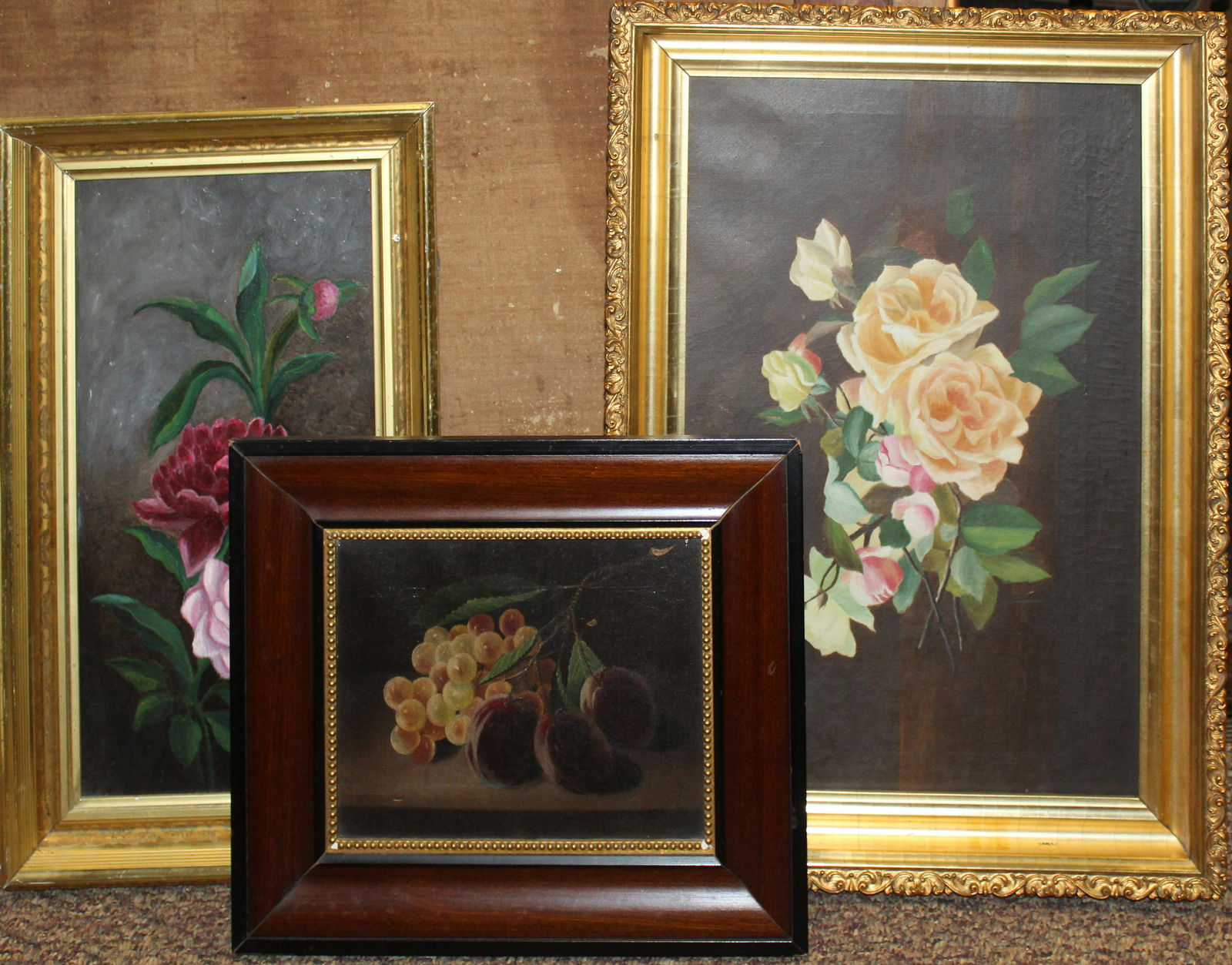 Three 19th c floral and fruit paintings (1 of 5)