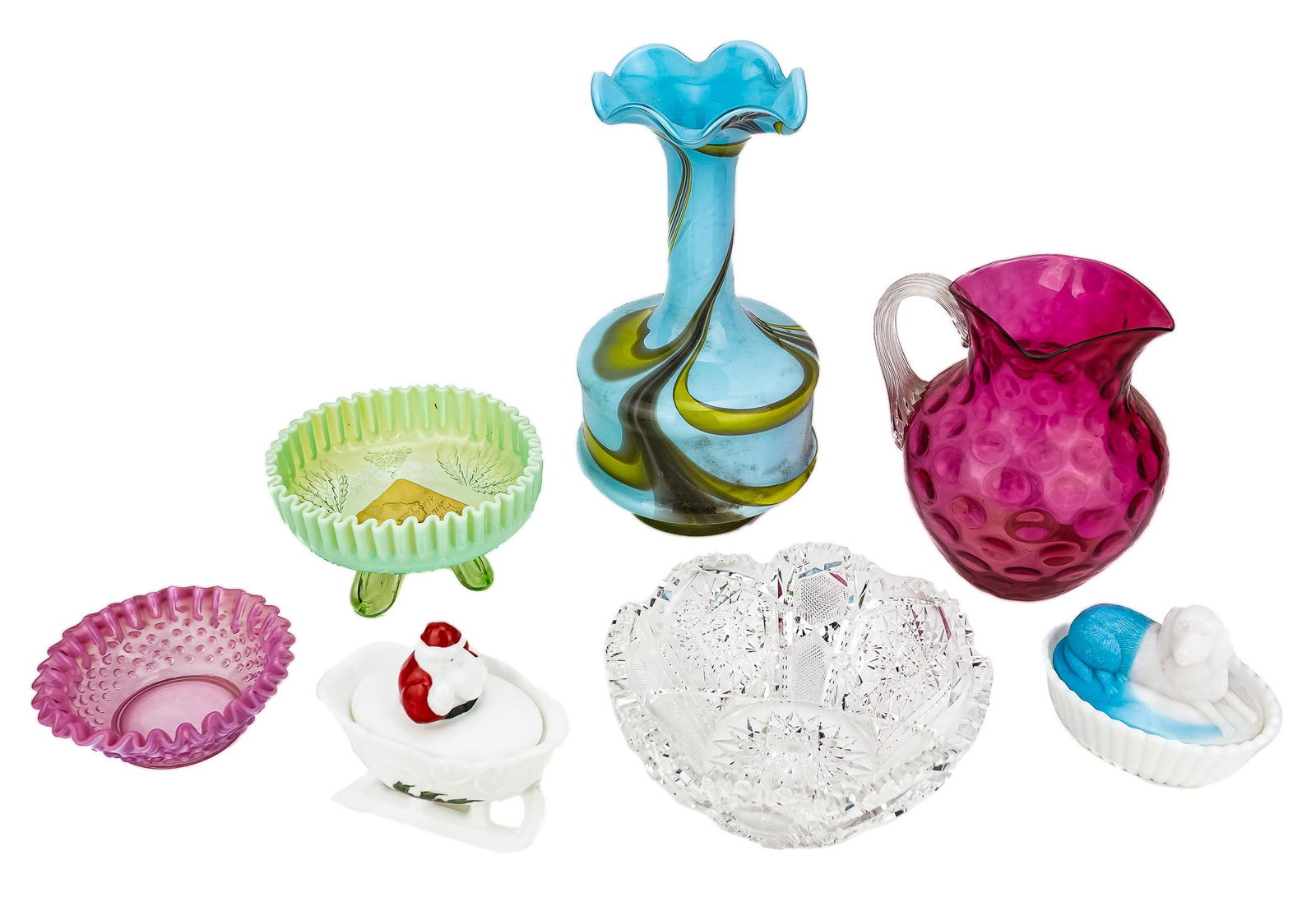 7 pcs. Victorian Art Glass incl. Cranberry (1 of 3)