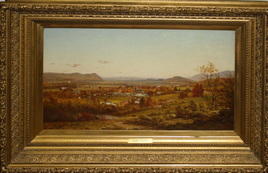 John Pope signed o/c NE landscape poss Arlington VT: John Pope signed o/c NE landscape poss Arlington VT (AM 1821-1880) 17 x 30 inches