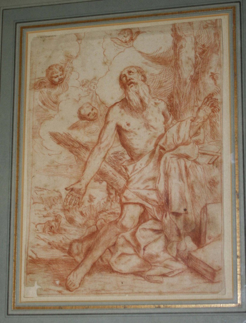 17th c Italian school conte drawing St. Jerome att: 17th c Italian school conte drawing St. Jerome attr Guilio Carponi 8 x 6 inches