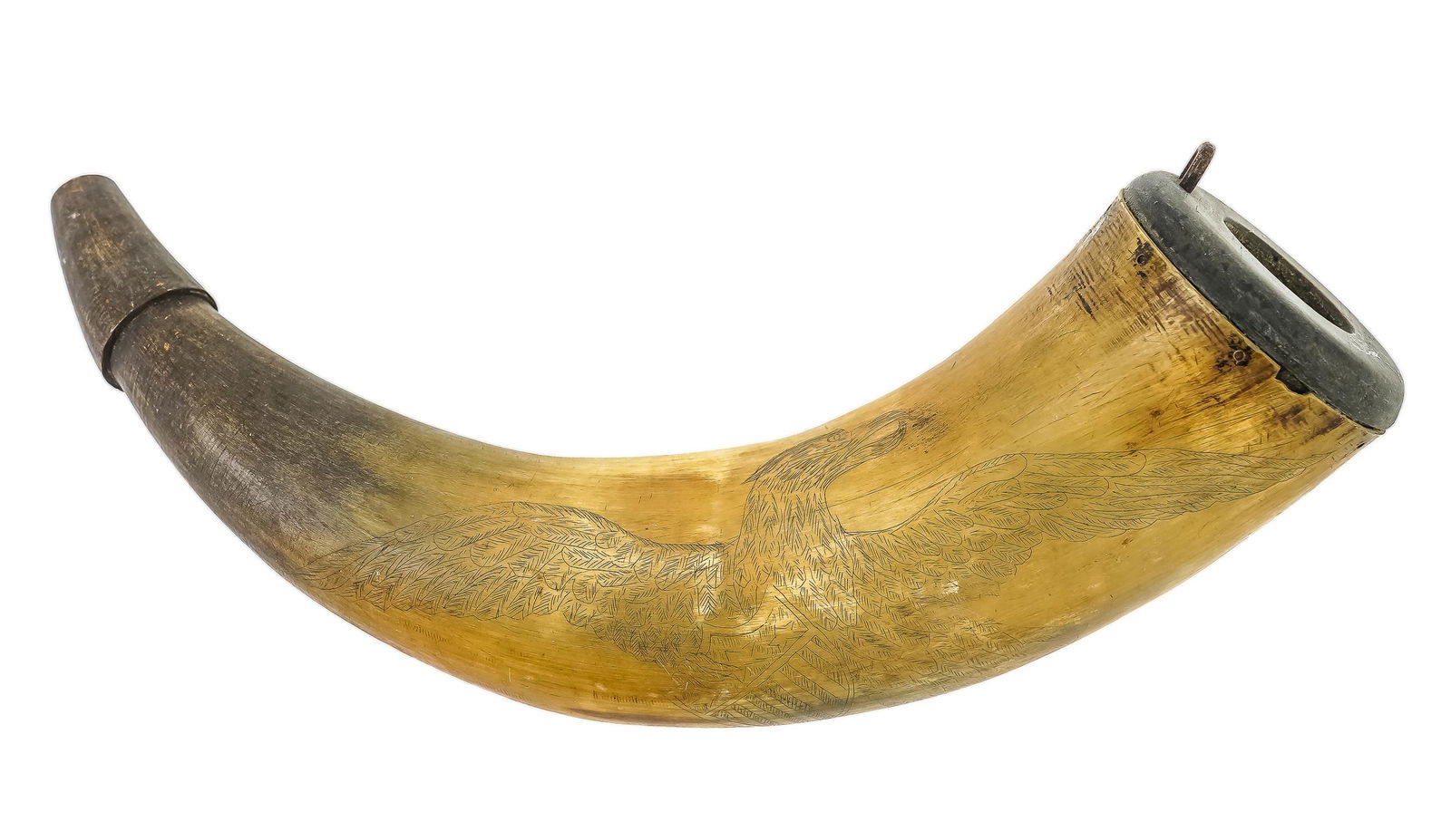 Early 19th c Powder Horn with Eagle, Motto (1 of 4)