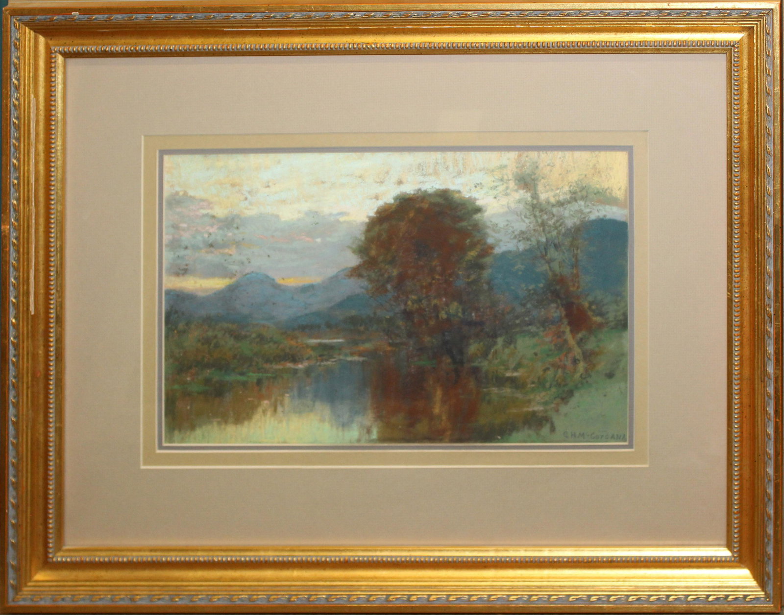 George Herbert McCord (Am 1849-1909): George Herbert McCord (American 1849-1909) Pastel landscape with setting sun. 10 x 16" signed lower right 21 x 27" as framed,