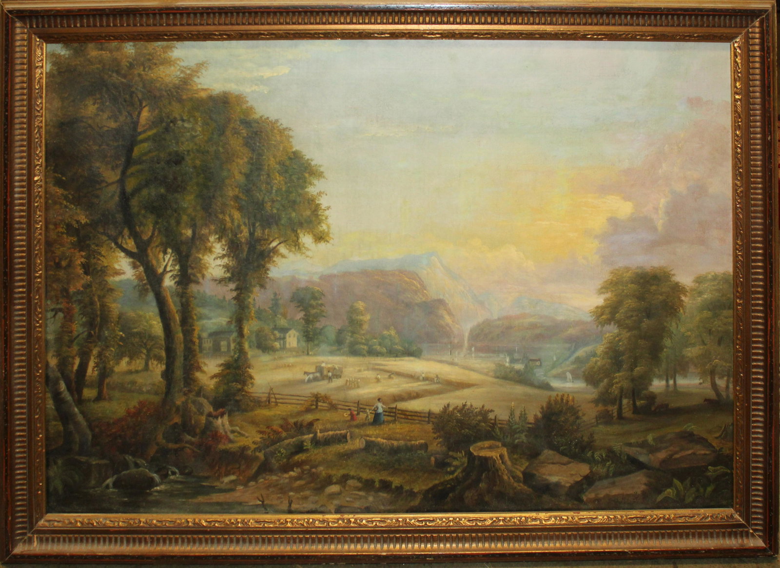 19th c Hudson River School landscape: 19th c Hudson River School Landscape 24 x 36 " 28 x 40" as framed. Relined, and later frame.
