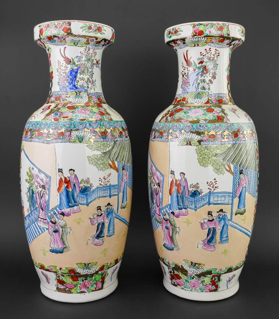 Pair of Large Chinese Rose Medallion Porcelain Vases (1 of 2)