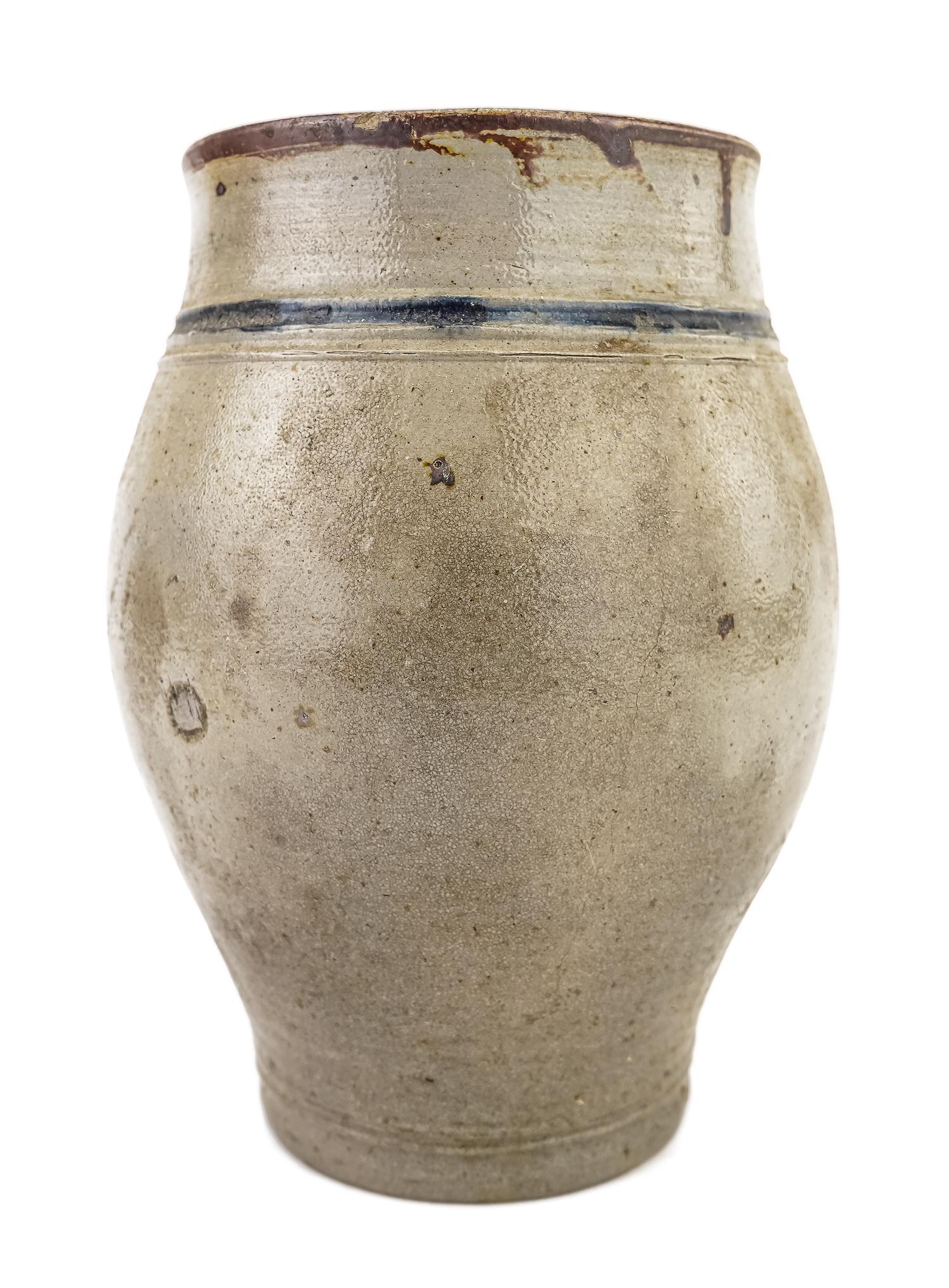 Early 19th c Small Stoneware Ovoid Crock (1 of 5)