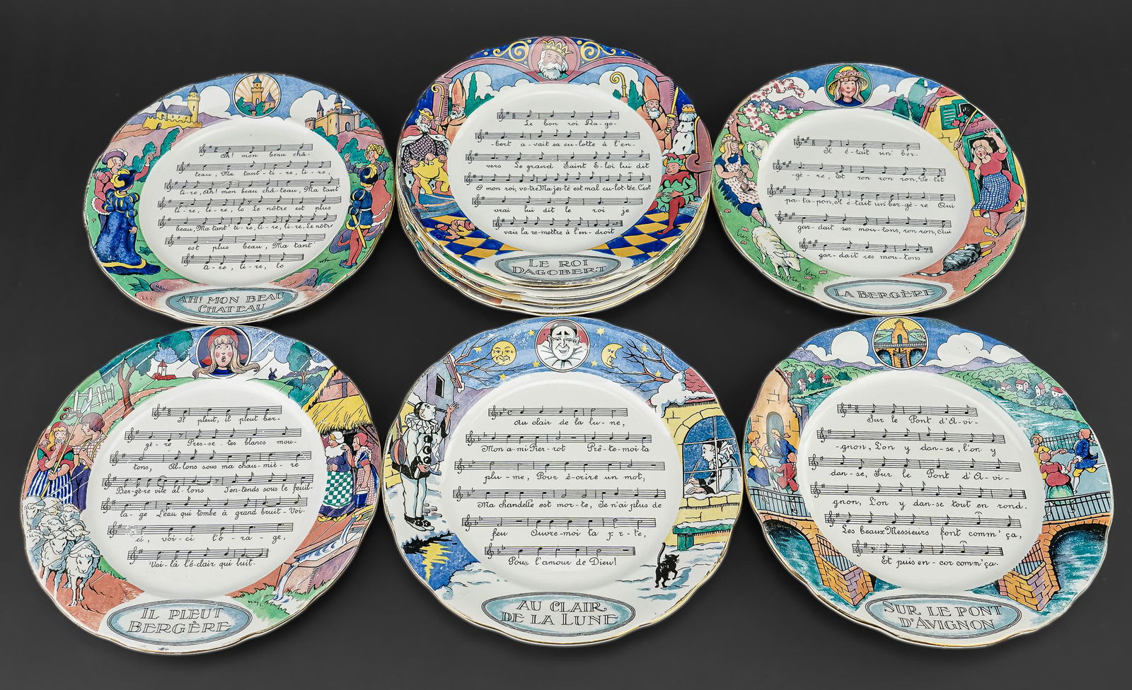 9 Sarreguemines French Nursery Rhyme Song Plates (1 of 3)