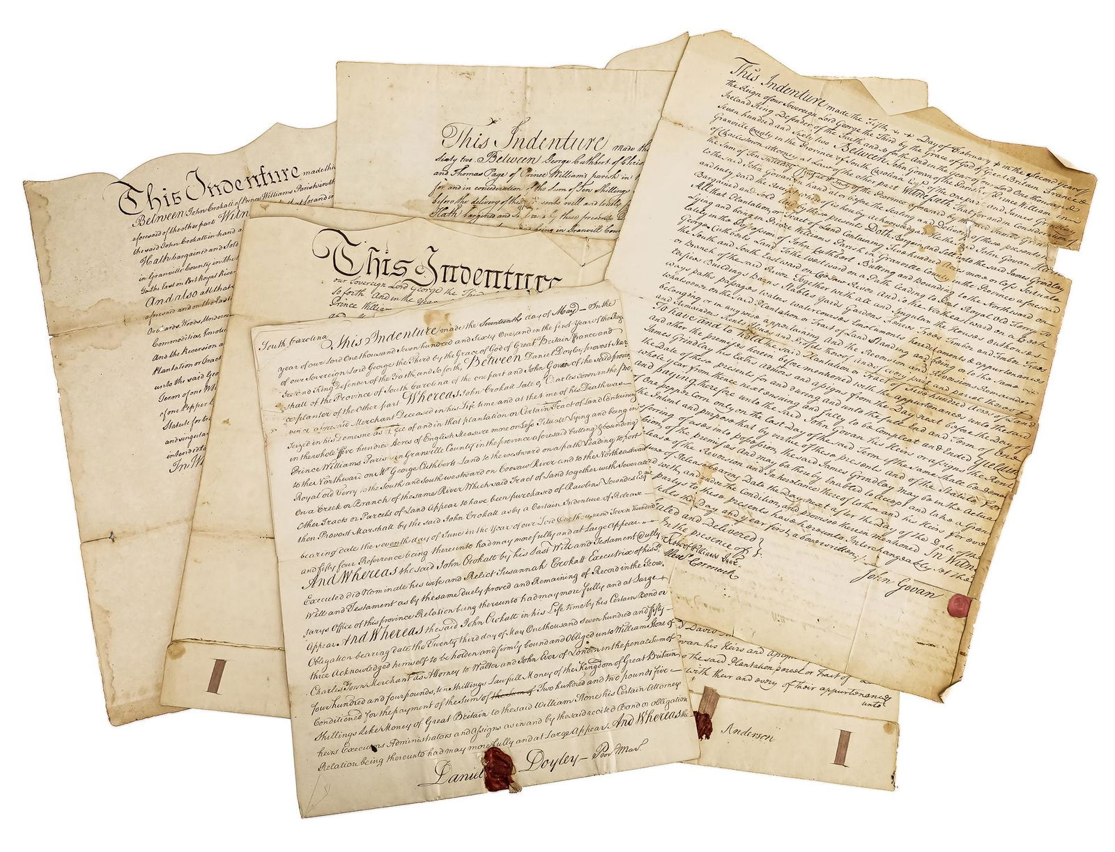 1758-1762 Colonial South Carolina Land Indentures (1 of 10)