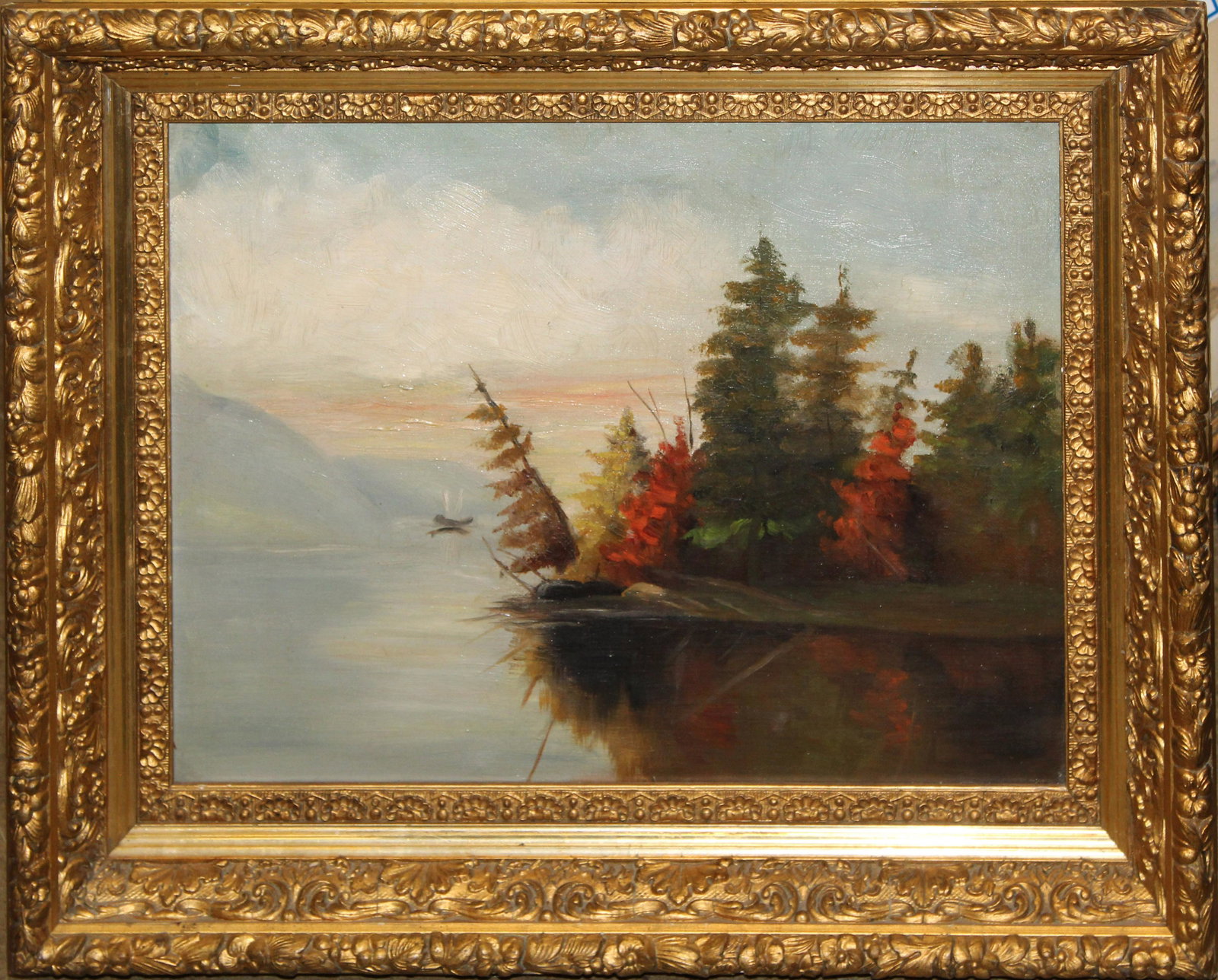19th c Hudson River School Landscape: 19th c Hudson River School Landscape oil on canvas -11 x 14" 15 x 18" as framed.