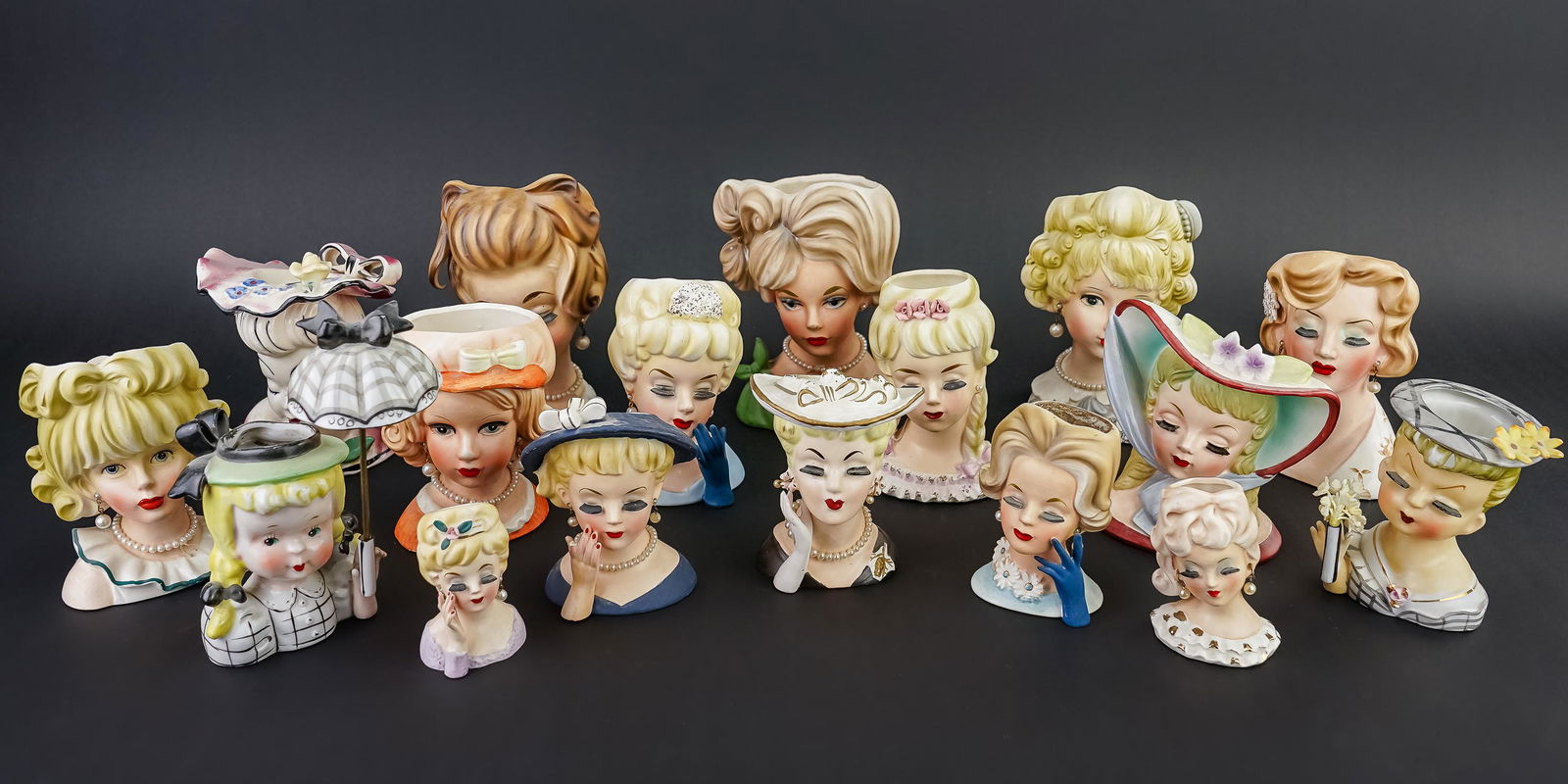 Collection of 17 Lady Head Ceramic Vases (1 of 2)