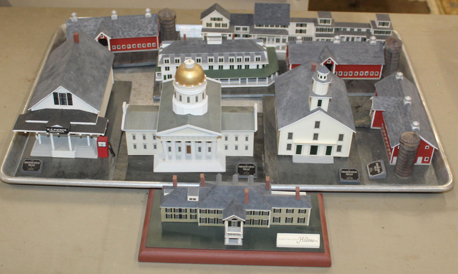 Preservation Trust of Vermont Building Models: Collection of 8 Preservation Trust of Vermont finely detailed contemporary scale models of historic buildings crafted by Stephen Spencer of Birchstone Designs Pawlet, Vermont, including the W.E. Pierc