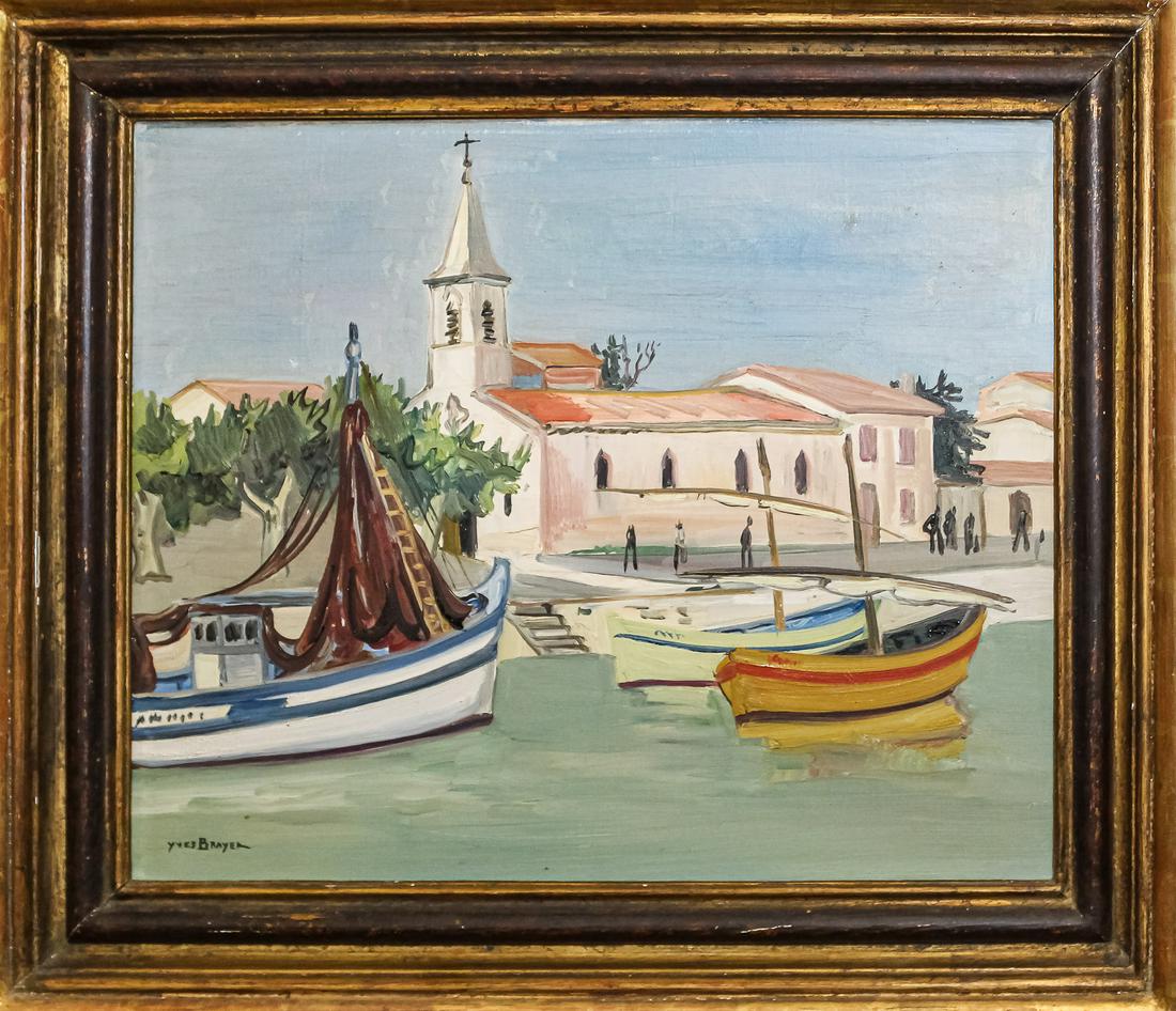 Yves Brayer (FR 1907-1990) Le Port du Grau du Roi: Yves Brayer (French 1907-1990) Le Port Du Grau Du Roi oil on canvas signed lower left identified reverse stretcher. 15 x 18" 21 x 24" as framed.