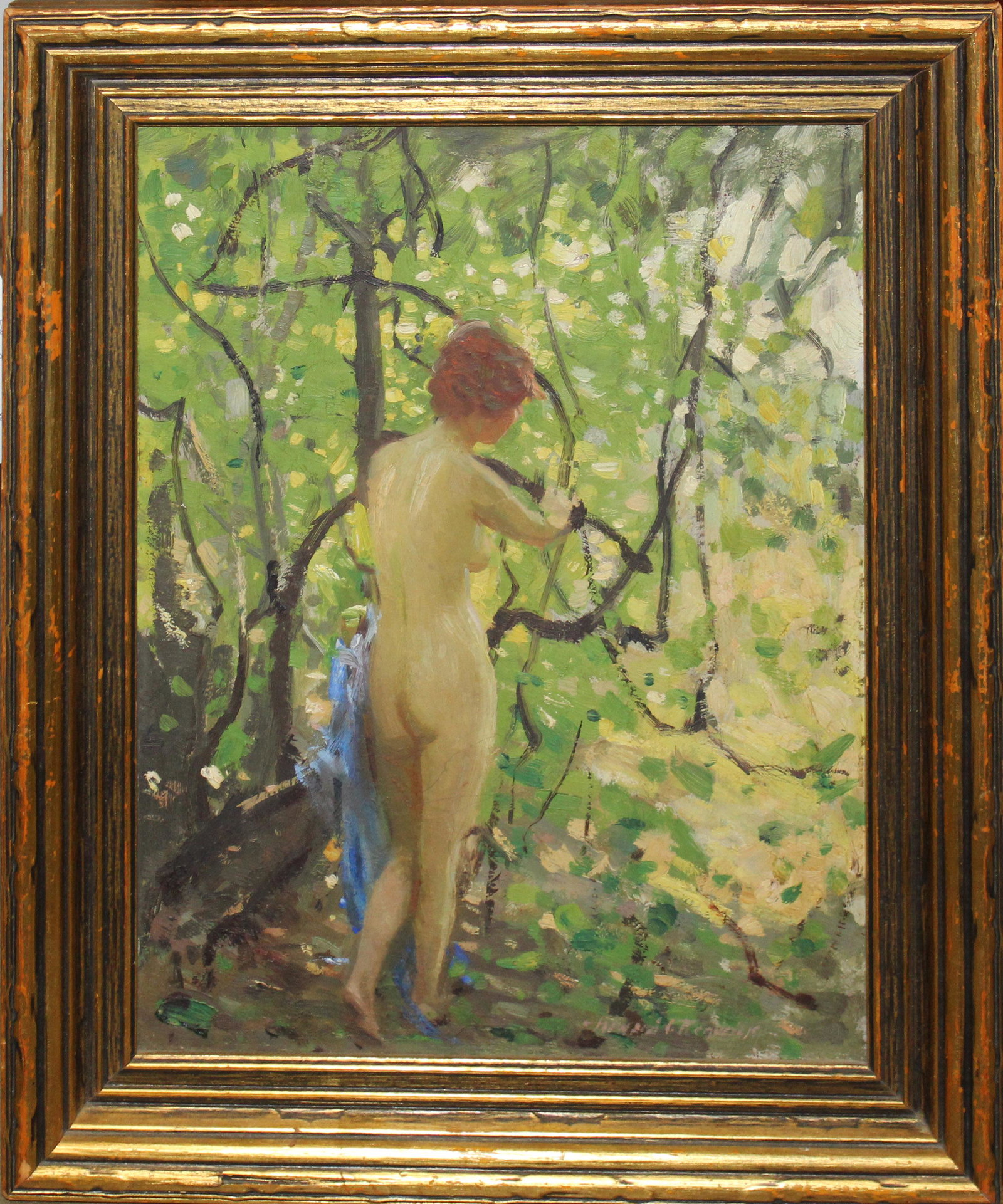 Hayden C Hayden/ Howard Crosby Renwick (AM 1885-1955): Hayden C Hayden/ Howard Crosby Renwick (American 1885-1955) Nude in the forest oil on panel signed as Renwick lower right 15 x 12" 19 x 16" as framed.