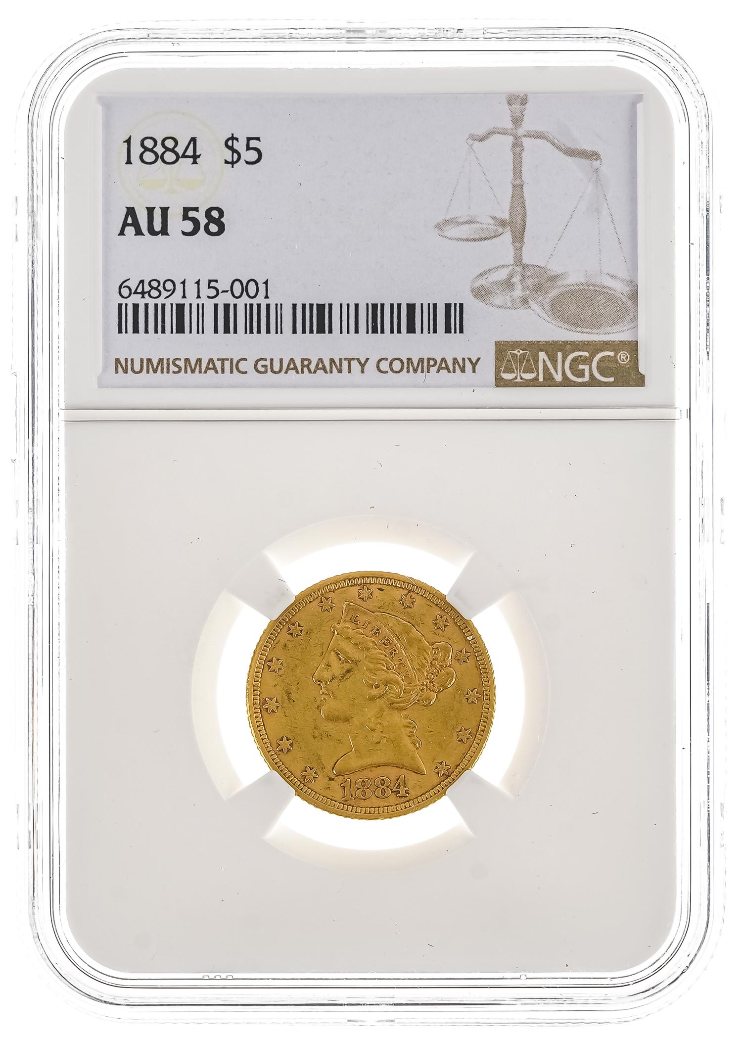 1884 US $5 Liberty Head Gold Coin (1 of 4)