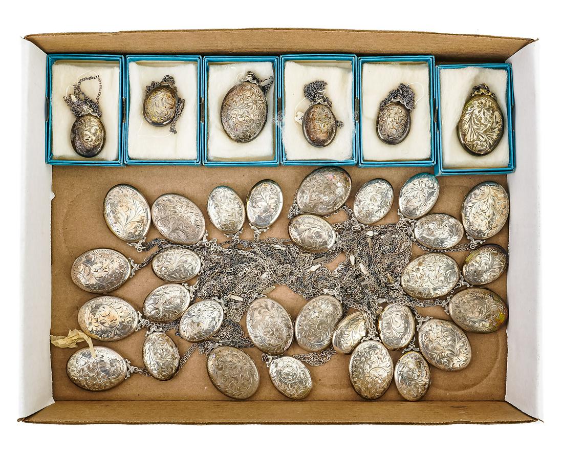 Collection of 36 Engraved Sterling Silver Lockets (1 of 2)