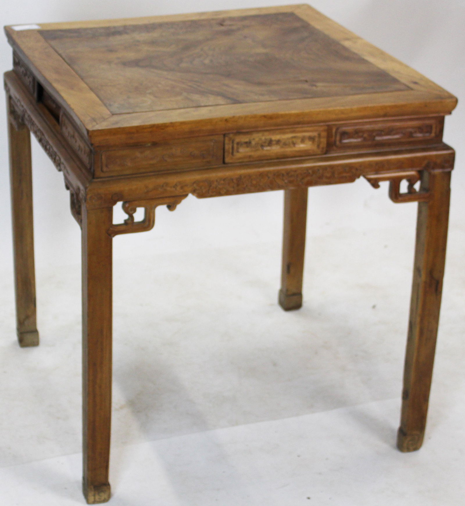 Chinese Table: Chinese Hardwood Card or breakfast table with accessory drawers . 31 x 31 x 33"