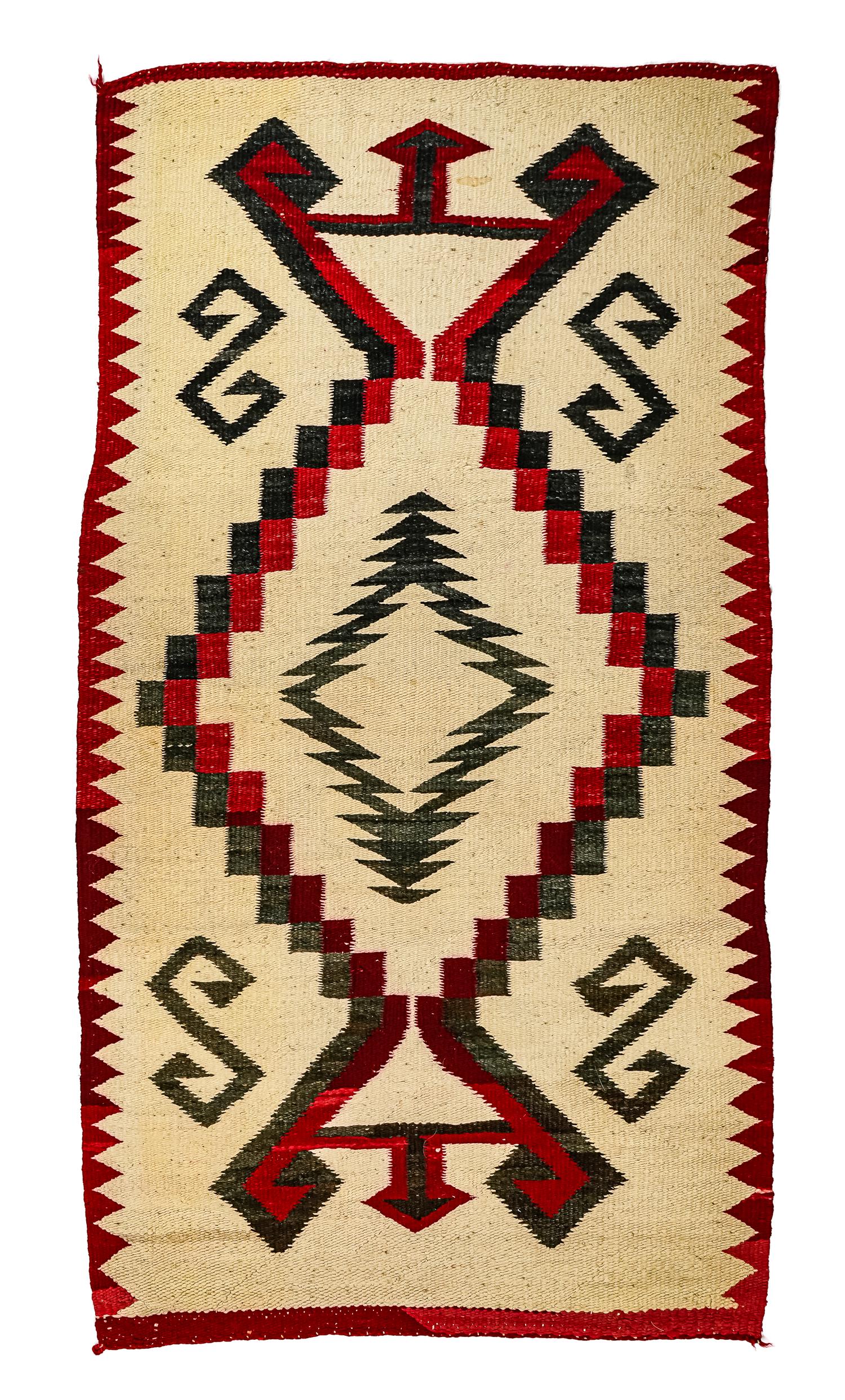 Mid 20th c Navajo Ganado Blanket: Mid- late 20th c Navajo Ganado storm pattern blanket, six color, 29" x 56"