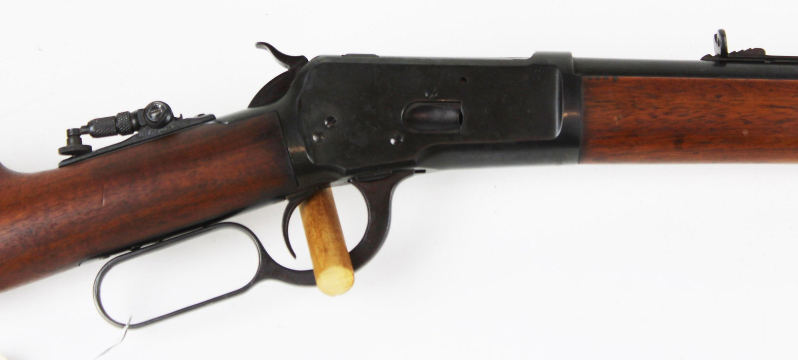 Winchester Model 1892 in .38 WCF: Winchester Model 1892 rifle in .38 Winchester With Marbles Tang Sight and replaced front aperture. Serial Number 305076 indicates 1905 MFG. - THIS FIREARM REQUIRES A 4473 BACKGROUND CHECK OR FFL/C&R T