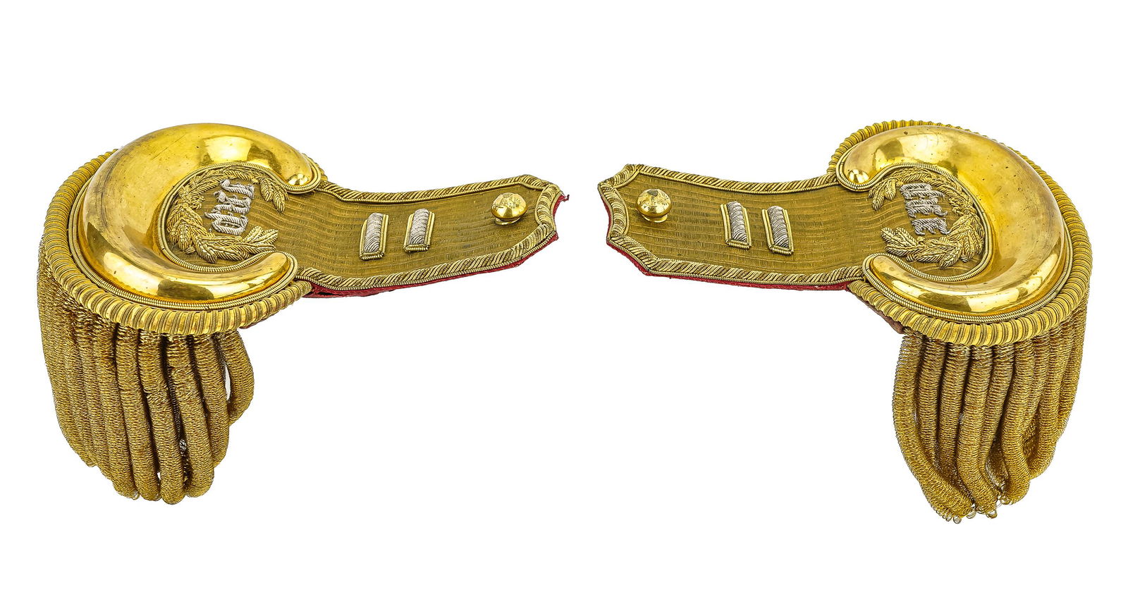 Late 19th c US Officer's Epaulets: Late 19th c US Officer's Epaulets in tin case, with two silver bars, initialed JRP (unknown), descending from Alfred E. Steers (1866-1948, American politician, magistrate, Captain in the 14th Regt, NY