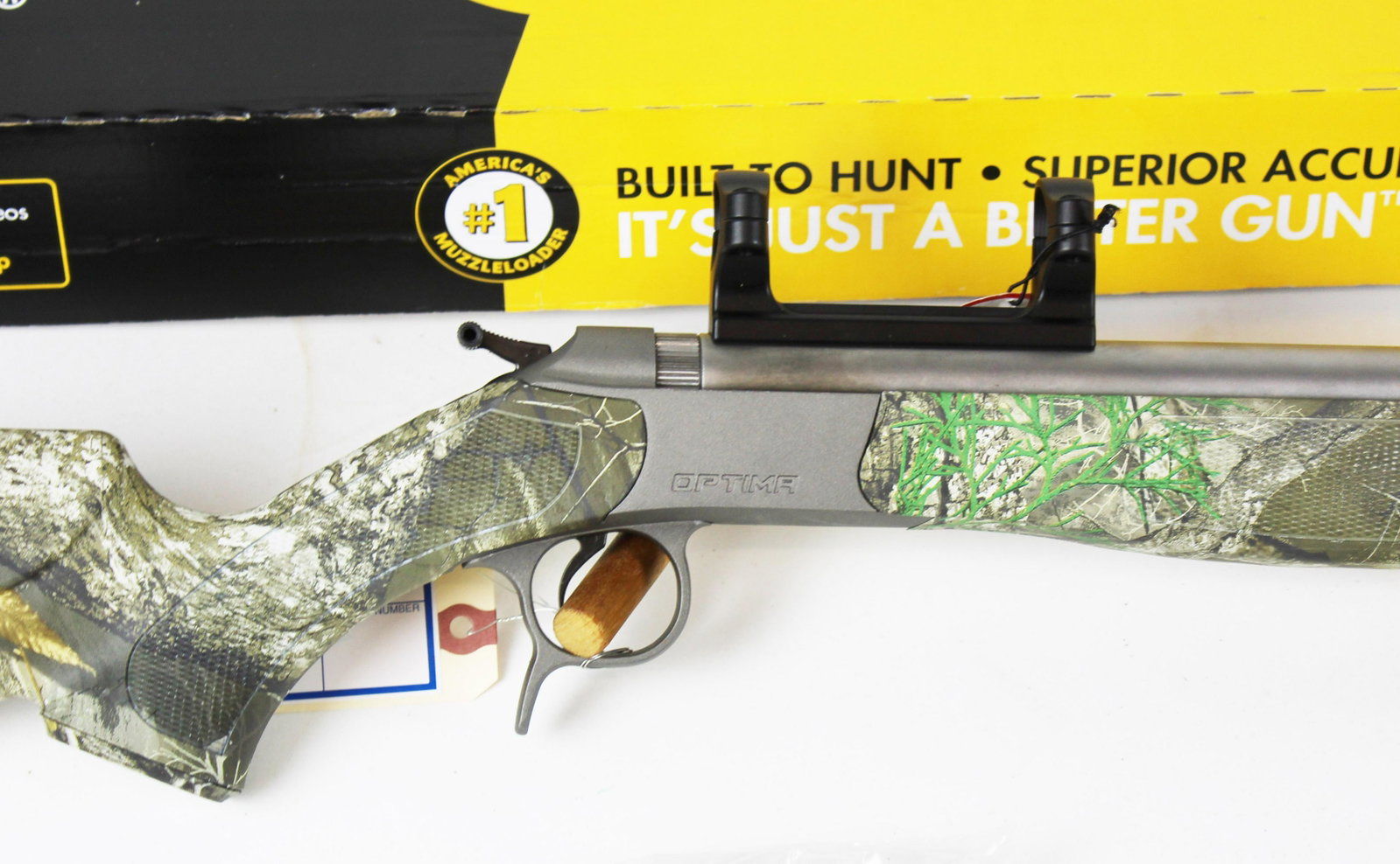 CVA Optima .50 cal inline muzzleloader: Connecticut Valley Arms Optima V2 Muzzleloader Rifle in .50 cal new in box. Synthetic Mossy Oak stock. (We do not sell any firearms outside of the US)