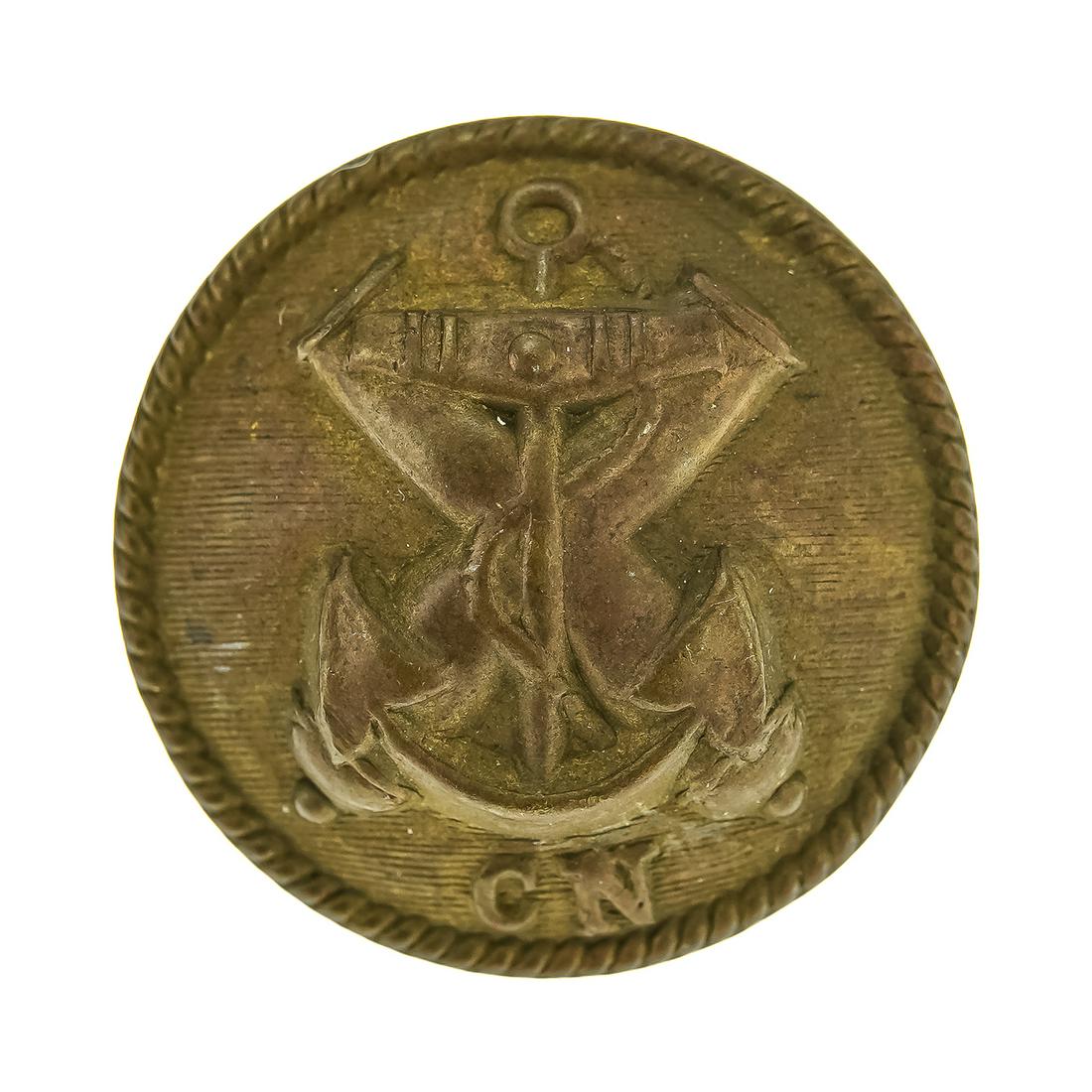 CW Confederate CN Navy Button: Civil War Confederate Naval button, stamped CN, reverse stamped Courtney & Tennant, Charleston, S.C., oxidized, diameter 7/8"