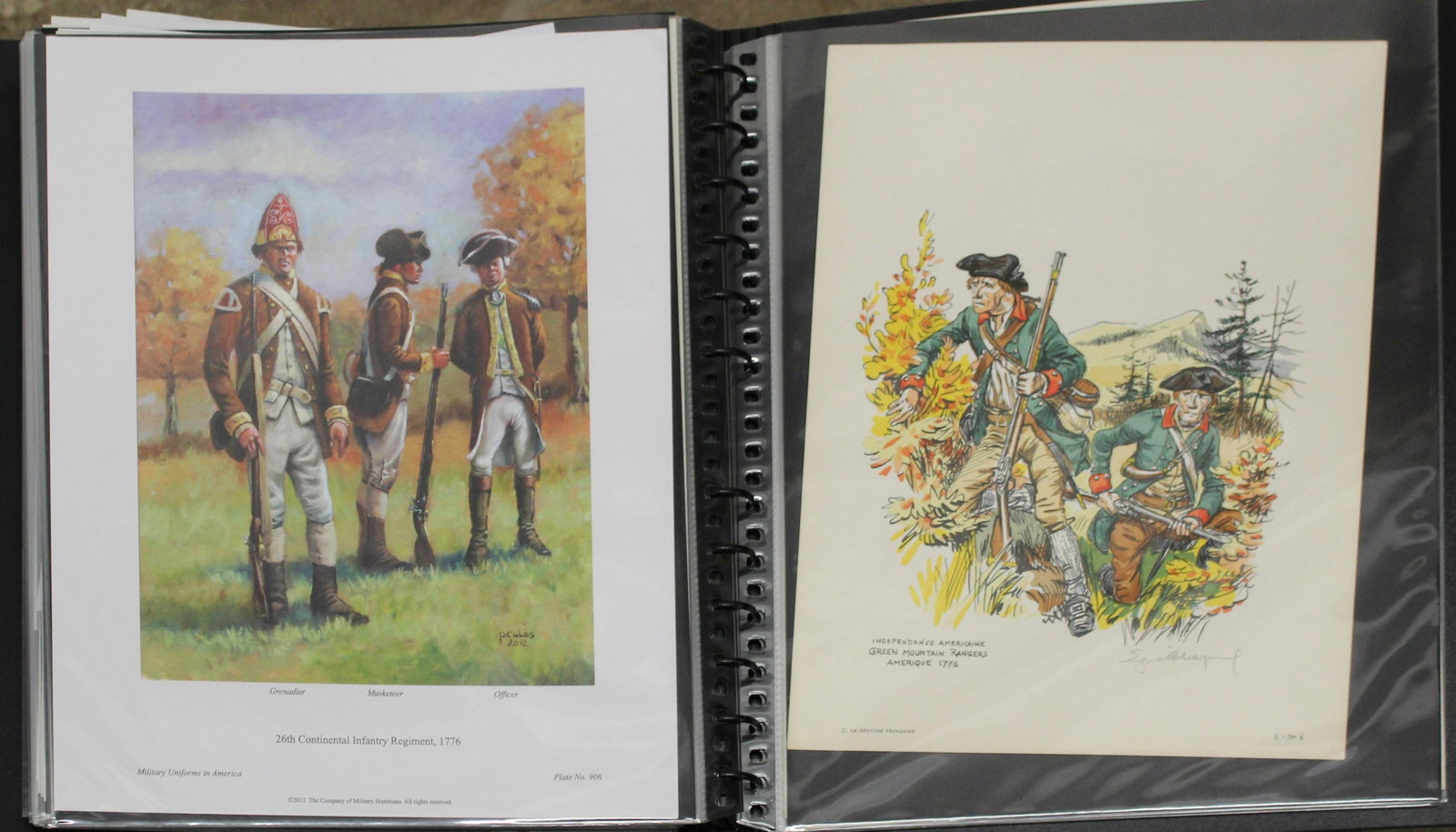 Military Uniforms in America Prints: Comprehensive collection of "Military Uniforms in America" (12 binders, about 700 prints), published by The Company of Military Collectors & Historians, various dates- 1963, 2010, etc, overall very go