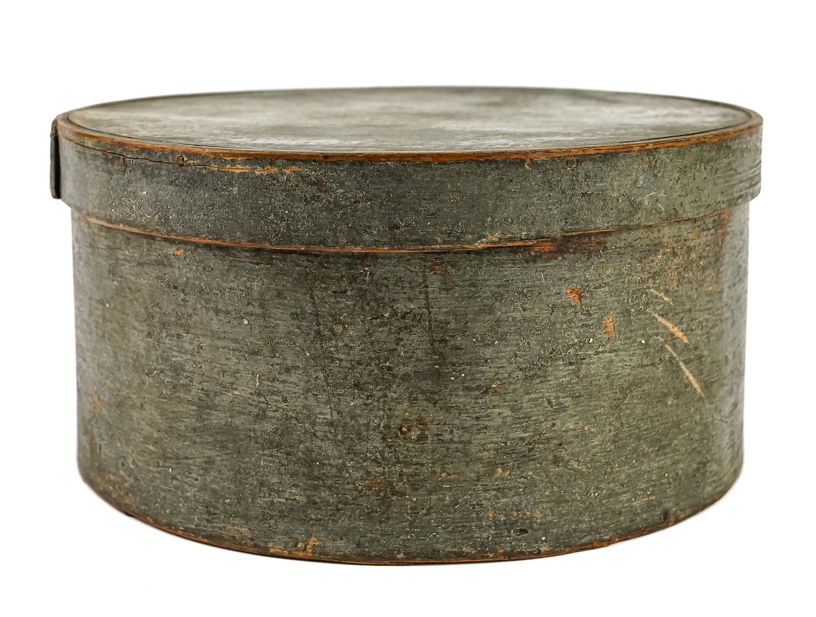 19th French Blue Pantry Box: Round grey / blue 19th c pantry box. Good original surface. 9" diameter.