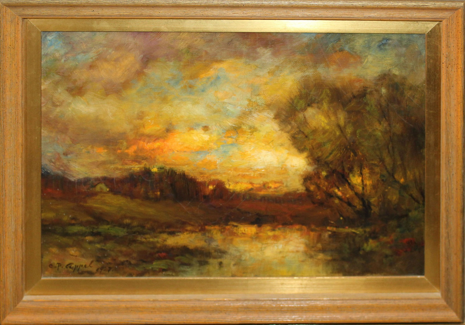 Charles P Appel (AM 1857-1928): Charles P Appel (American 1857-1928) Autumn Colors oil on canvas signed lower right dated 1927 12 x 18" 17 x 23" as framed .