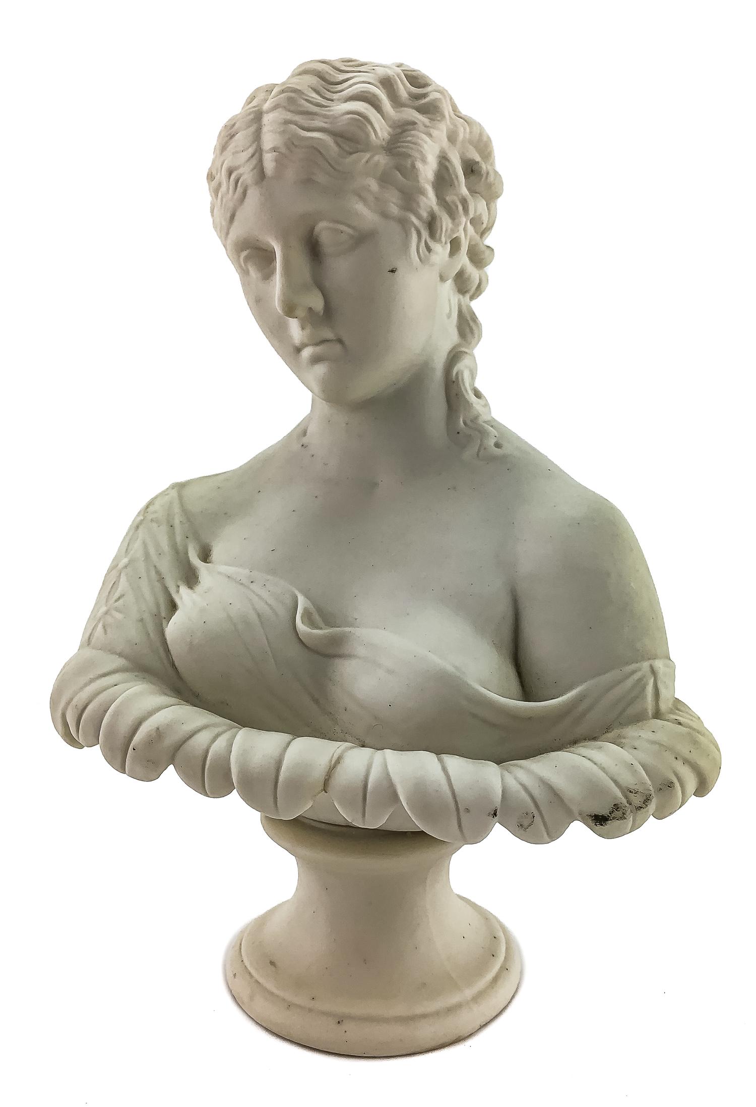 19th c. Classical Parian Porcelain Bust of Clytie: Mid 19th c. Classical white bisque Parian porcelain female bust of the Greek goddes Clytie 11" x 8"