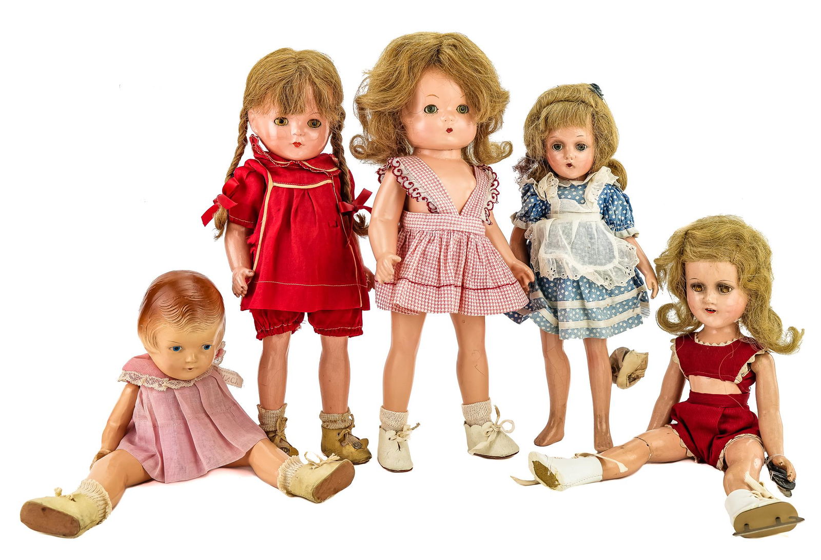 Madame Alexander, Effanbee Dolls: 1930's, 1940's Madame Alexander, Effanbee, Arranbee 12", 13" 14" 15" composition dolls (5 pcs), including Effanbee patricia, Madame Alexander Alice in Wonderland, Madame Alexander Sonja Henie, Arranbe