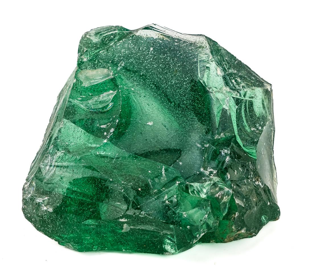 Large Chunk of Redford, NY Aqua Glass: Large chunk of 19th c. aqua glass, attributed to the Redford, New York glass works, found in a Rouses Point, NY estate 7.5" x 11" x 12"