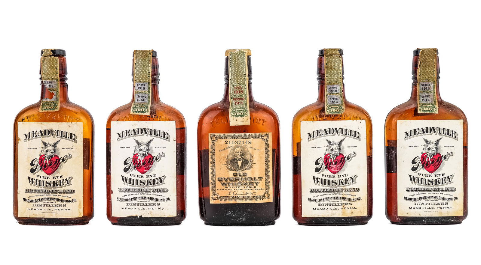 Five Pre-Prohibition Whiskey Bottles (1 of 3)