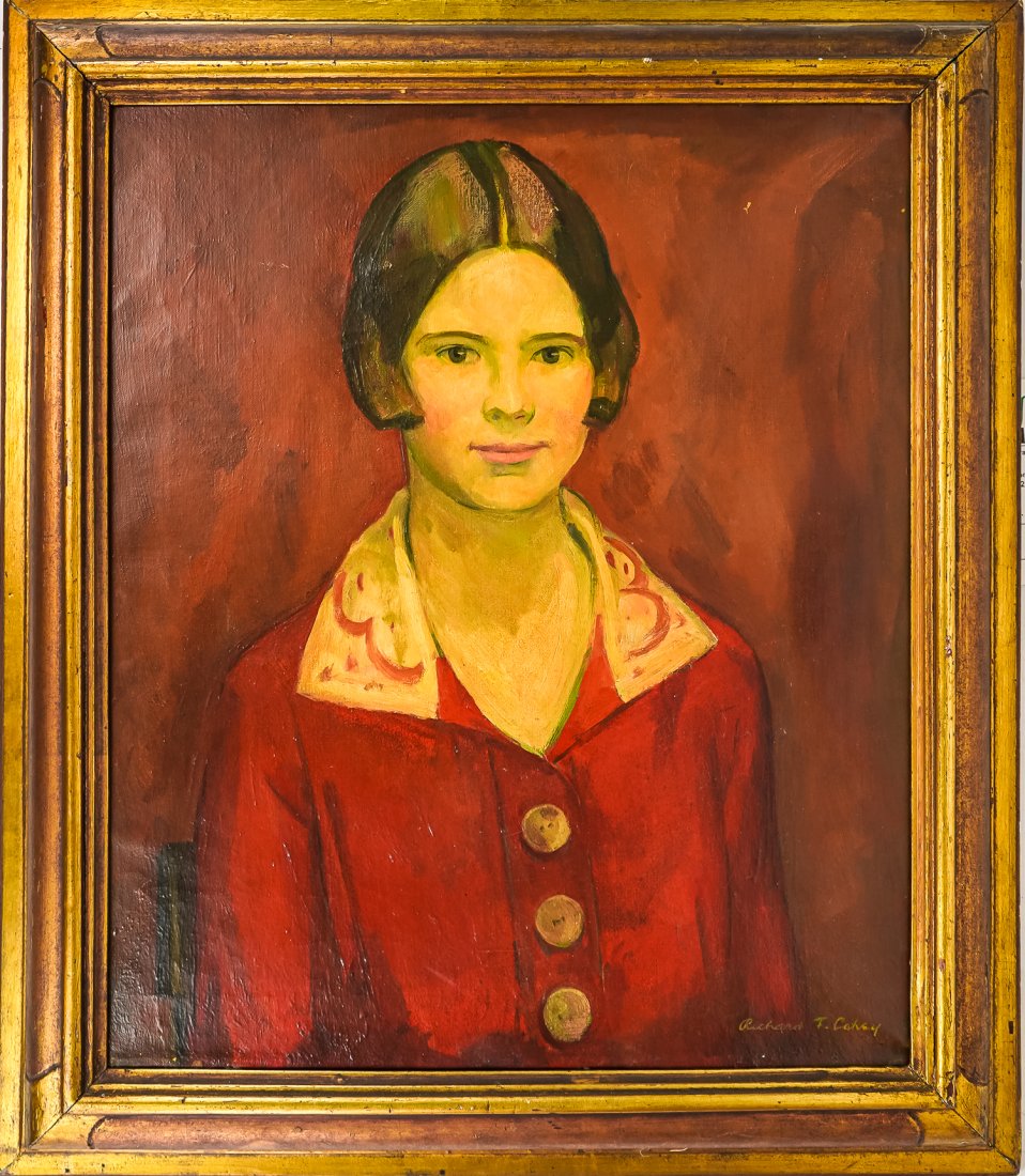 Richard F Curry (AM 20th c) Portrait of a young lady: Richard F Curry (American 20th c ) Portrait of a young lady oil on canvas signed lower right 24 x 20 30 x 26" As framed