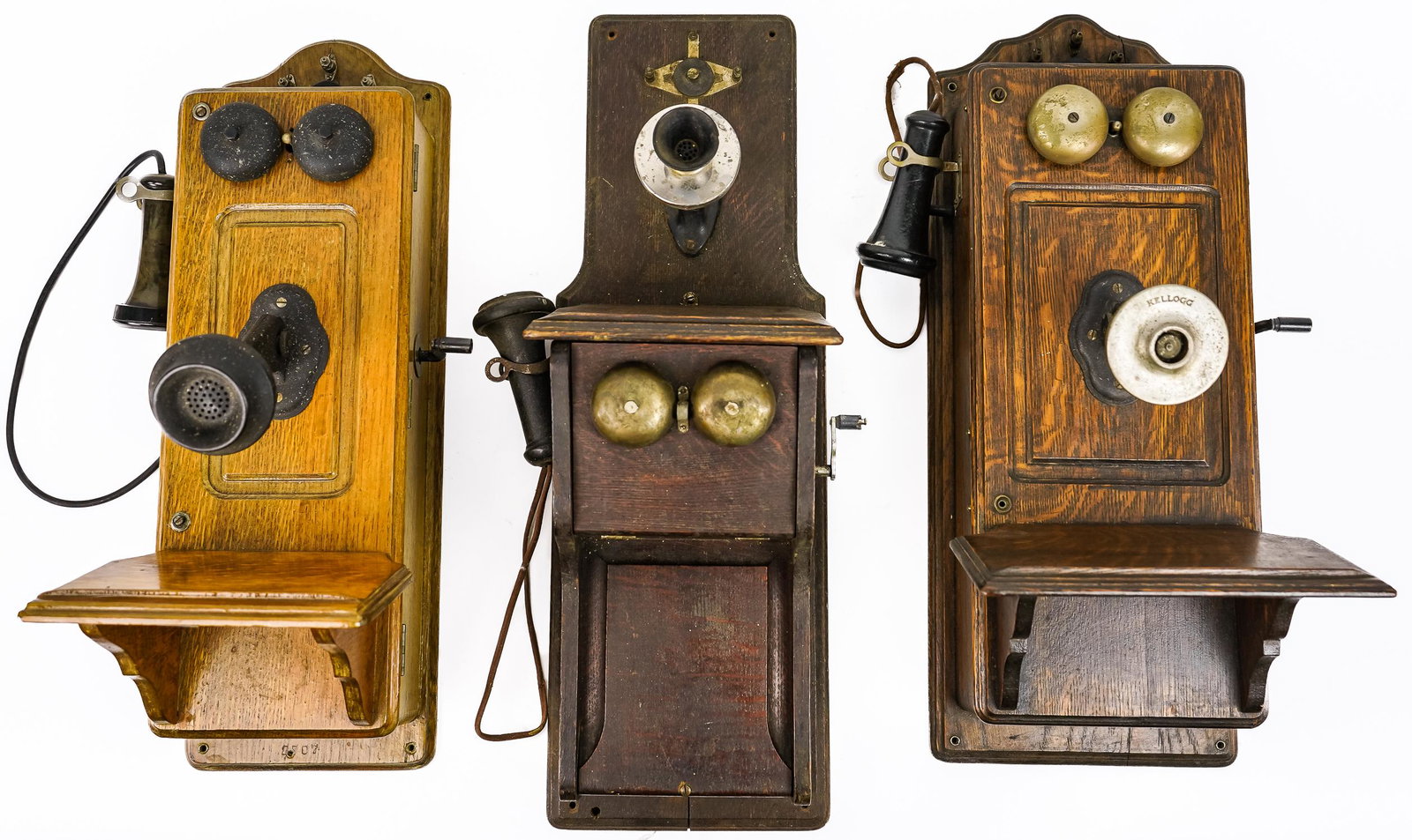 Three Oak Wall Telephones (1 of 3)