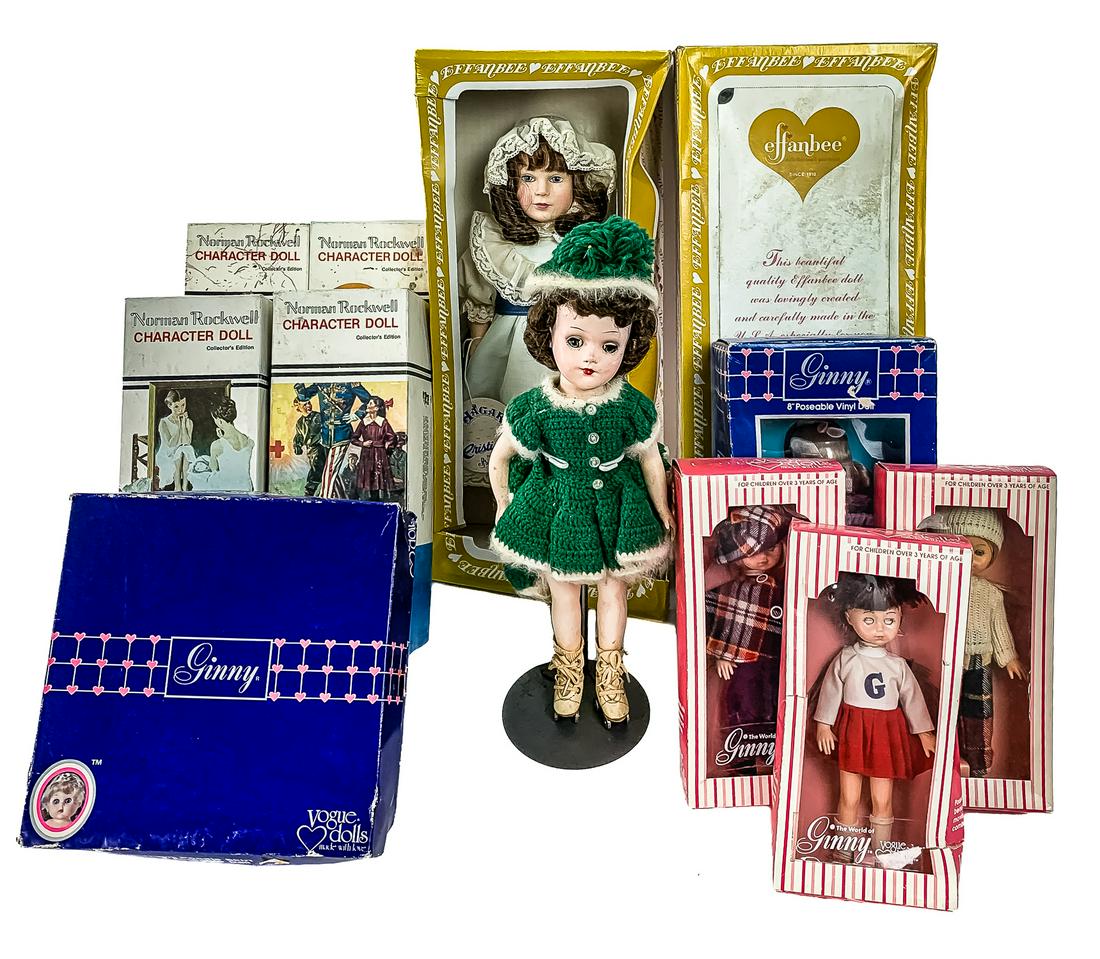 Vogue, Effanbbee, Mary Hoyer Dolls: Vogue, Effanbee, Norman Rockwell dolls in original boxes, vintage Mary Hoyer hard plastic doll, hts 8" to 14"
