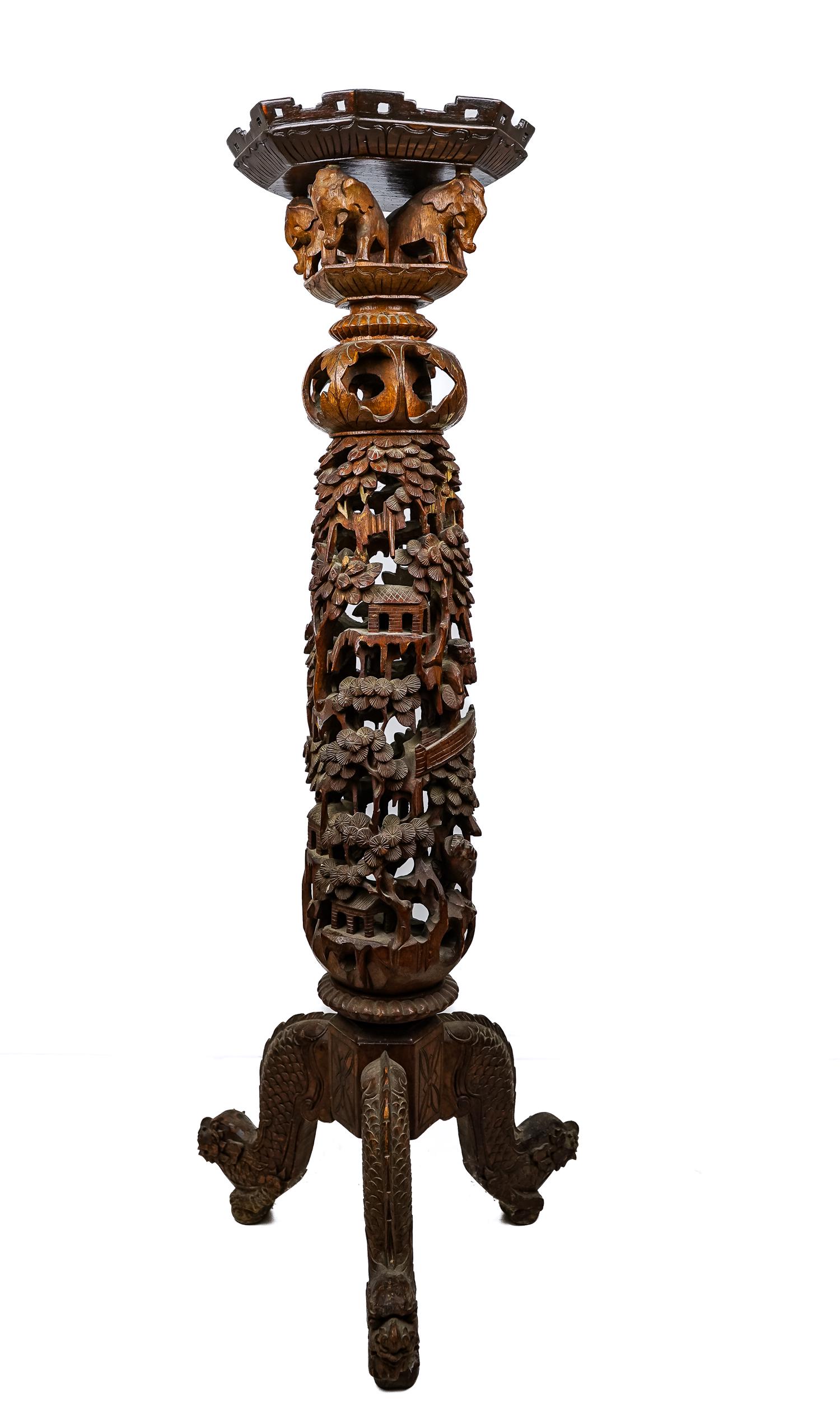 20th c Asian Carved Fern Stand (1 of 4)